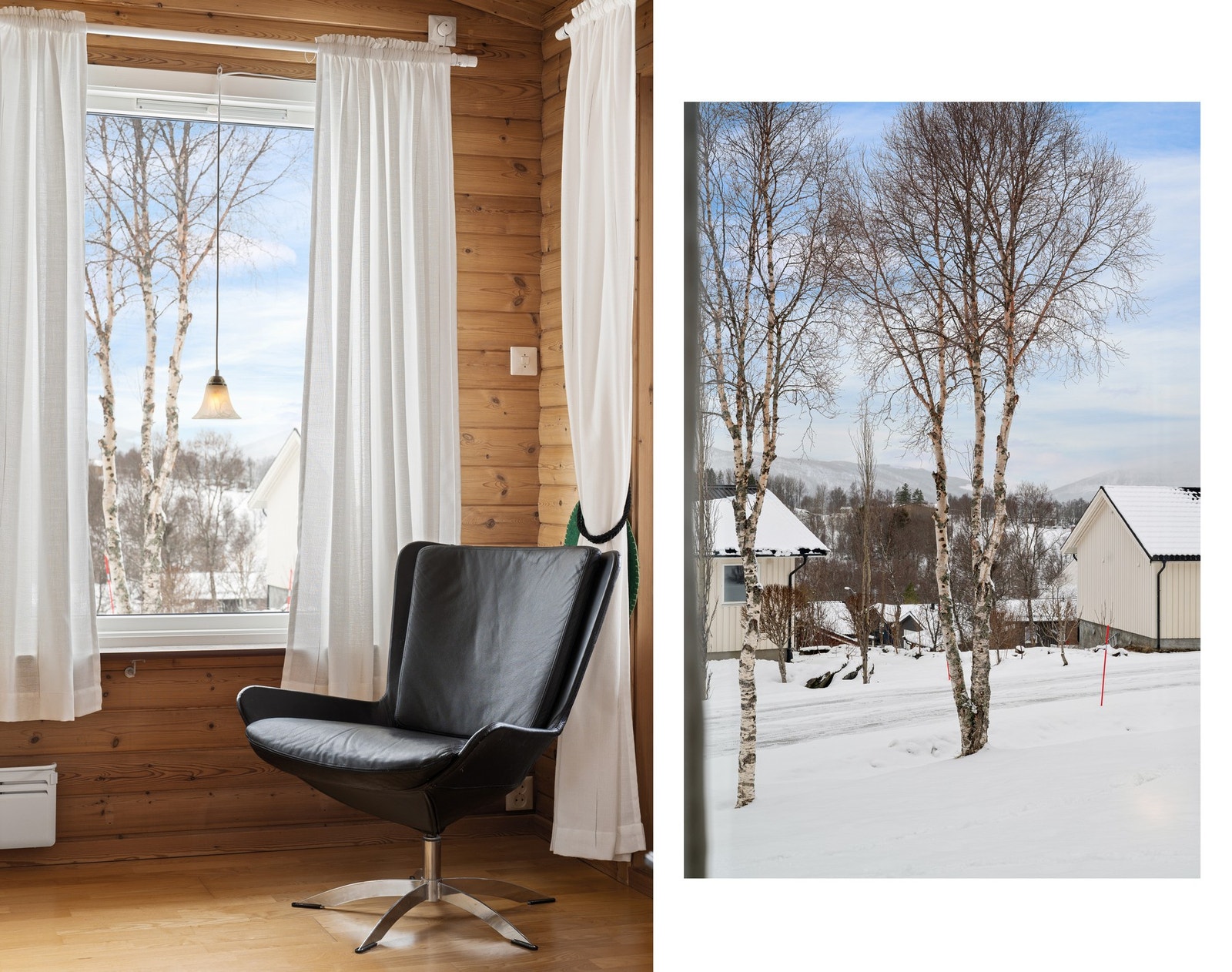 Koselig utsikt fra sofakroken og godstolen i stuen Galleribilde