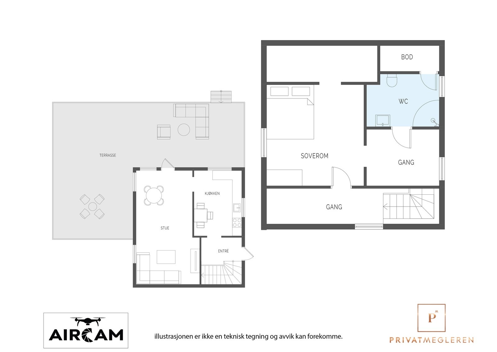 Plantegning begge etasjer. Galleribilde