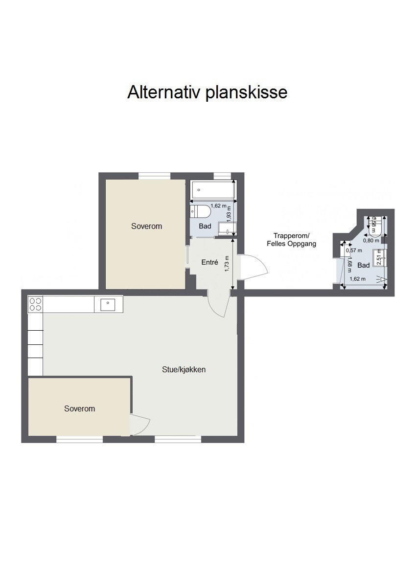 Alternativ planskisse med to soverom. Galleribilde