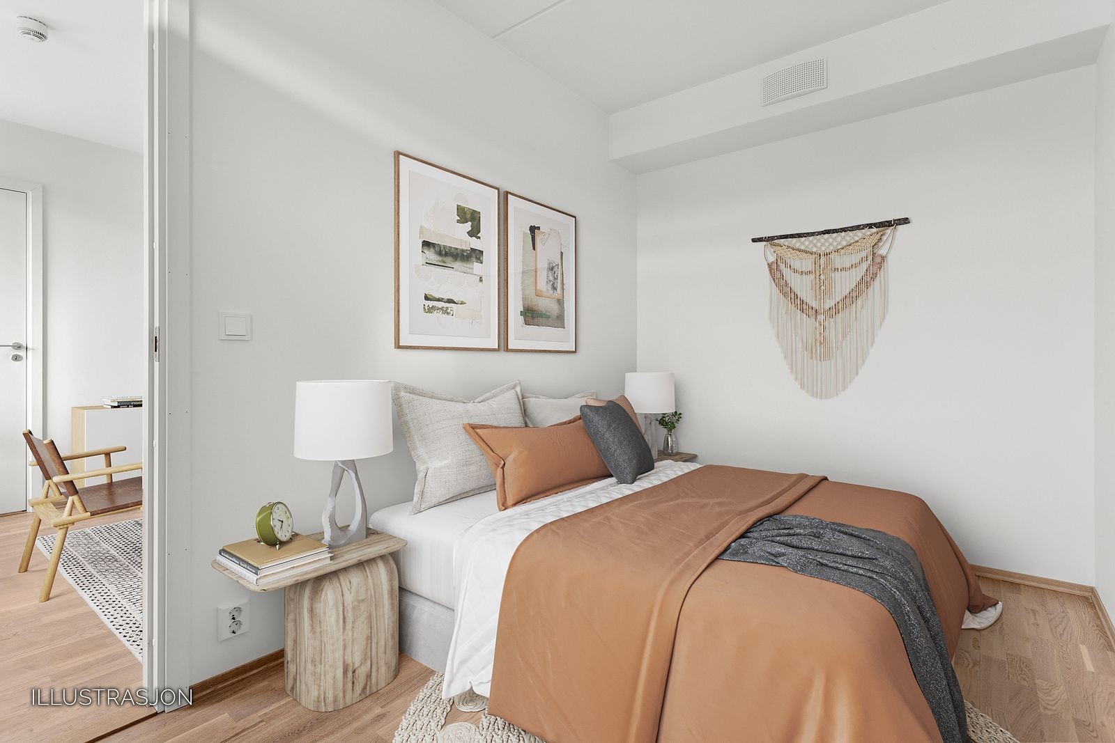 Soverom 1 er på 7,8 kvm. Bildet er stylet digitalt. Galleribilde