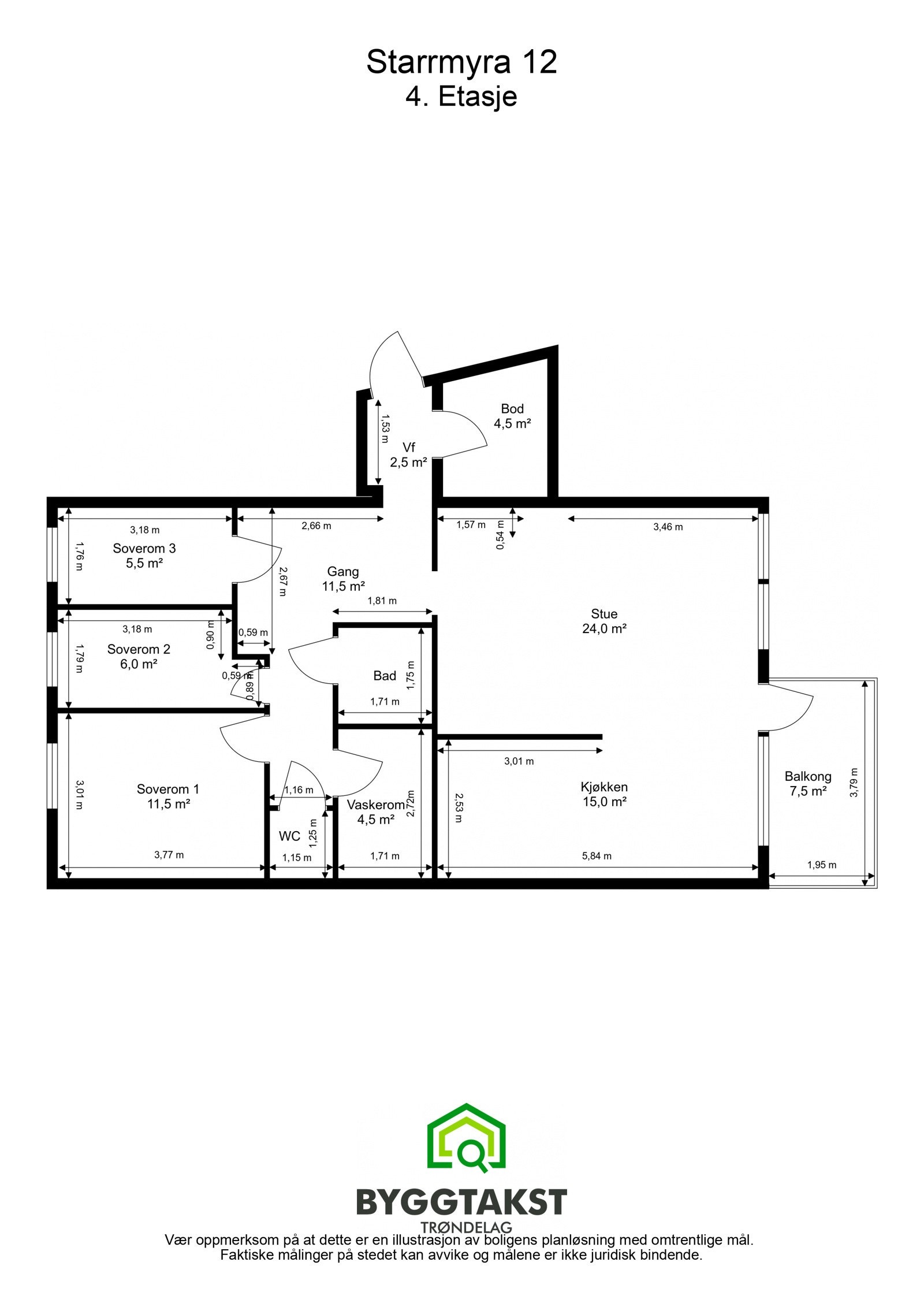 Planskisse med målsatte vegger Galleribilde