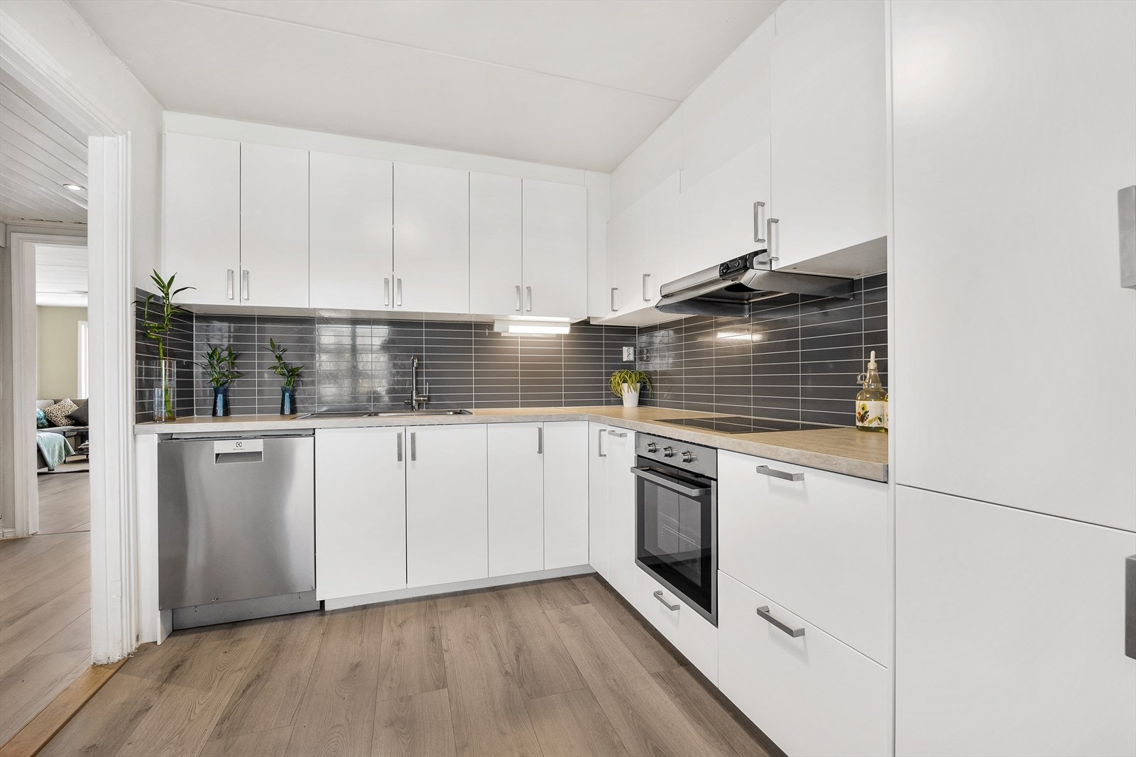 Fliser pryder og beskytter bakveggene og ventilatoren har avtrekk ut Galleribilde