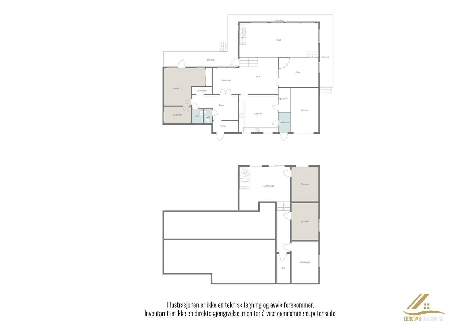 Plantegning begge etasjer. Galleribilde