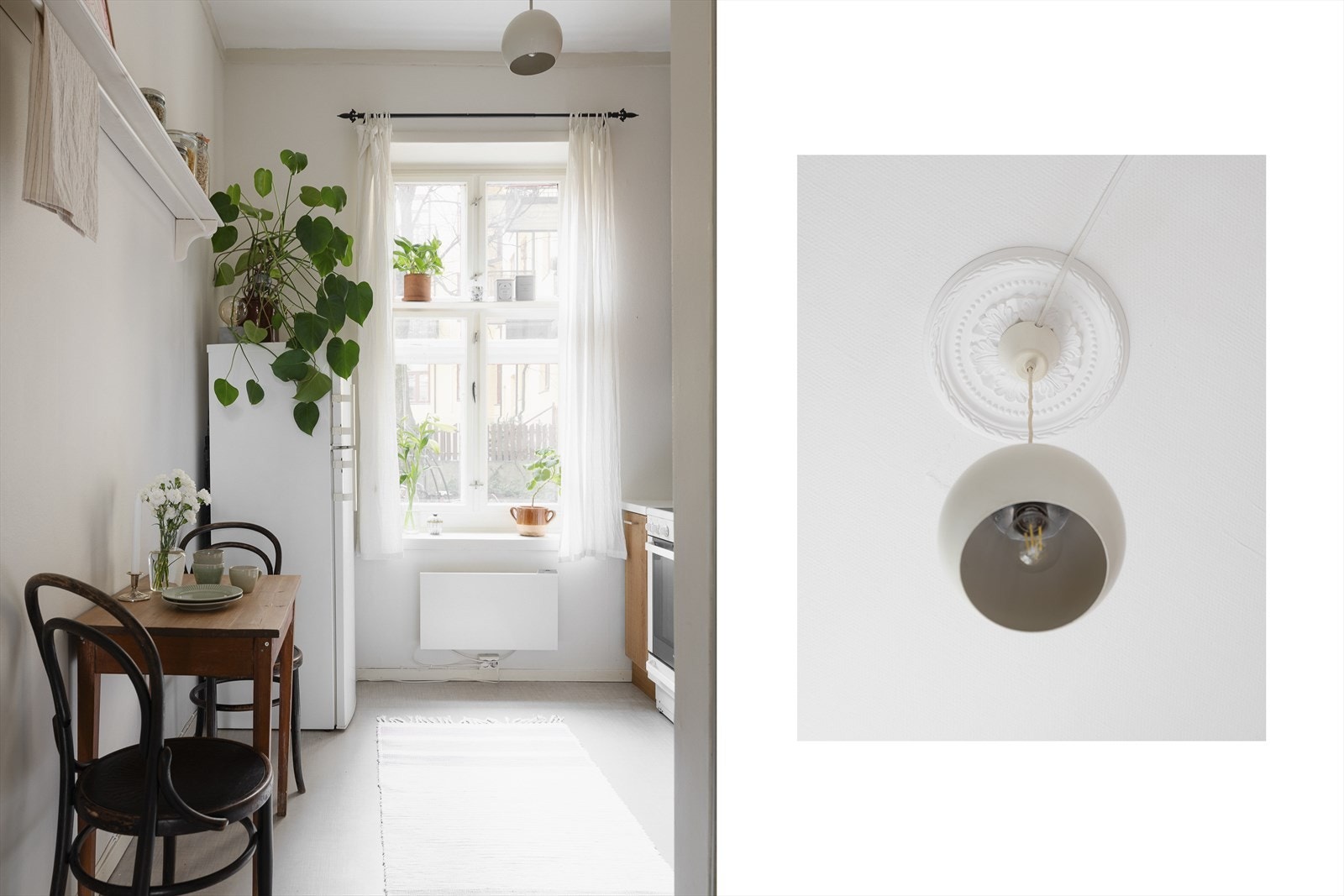 Klassiske elementer som god takhøyde, store vinduer og rosett tilfører leiligheten en perfekt dose sjarm og sjel. Galleribilde