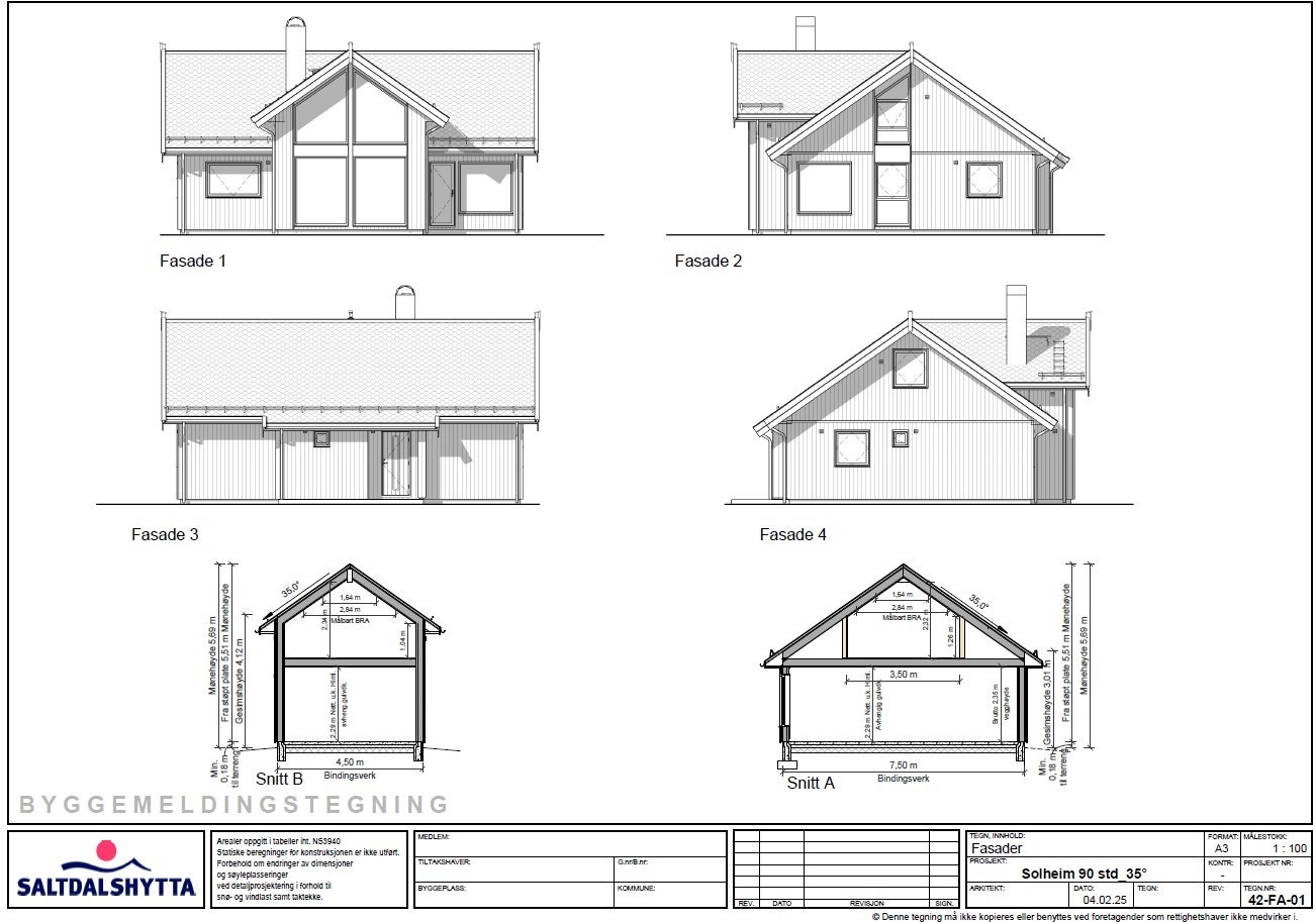 Fasader og snitt. Galleribilde