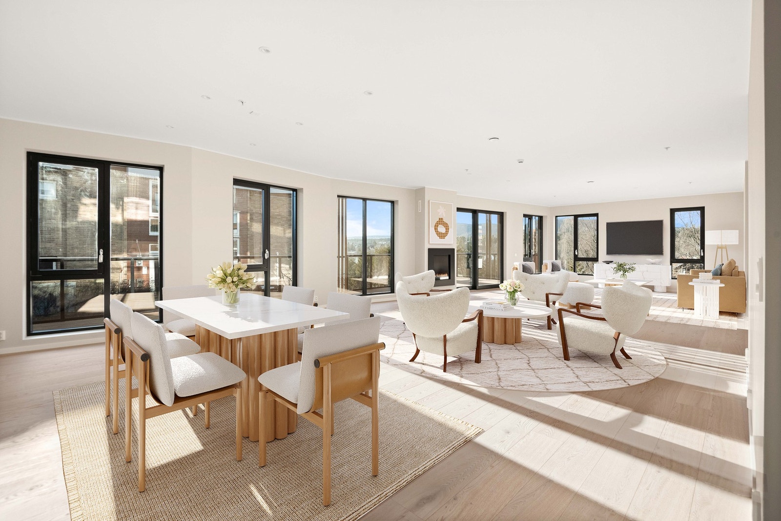 Lys og moderne 5-roms ende-/hjørneleilighet i 2. etasje, med bruksareal på ca. 160 kvm. Leiligheten har en sørvestvendt balkong på ca. 18 kvm. Gjennomført nordisk design med førsteklasses fasiliteter og tidløs eleganse. Galleribilde