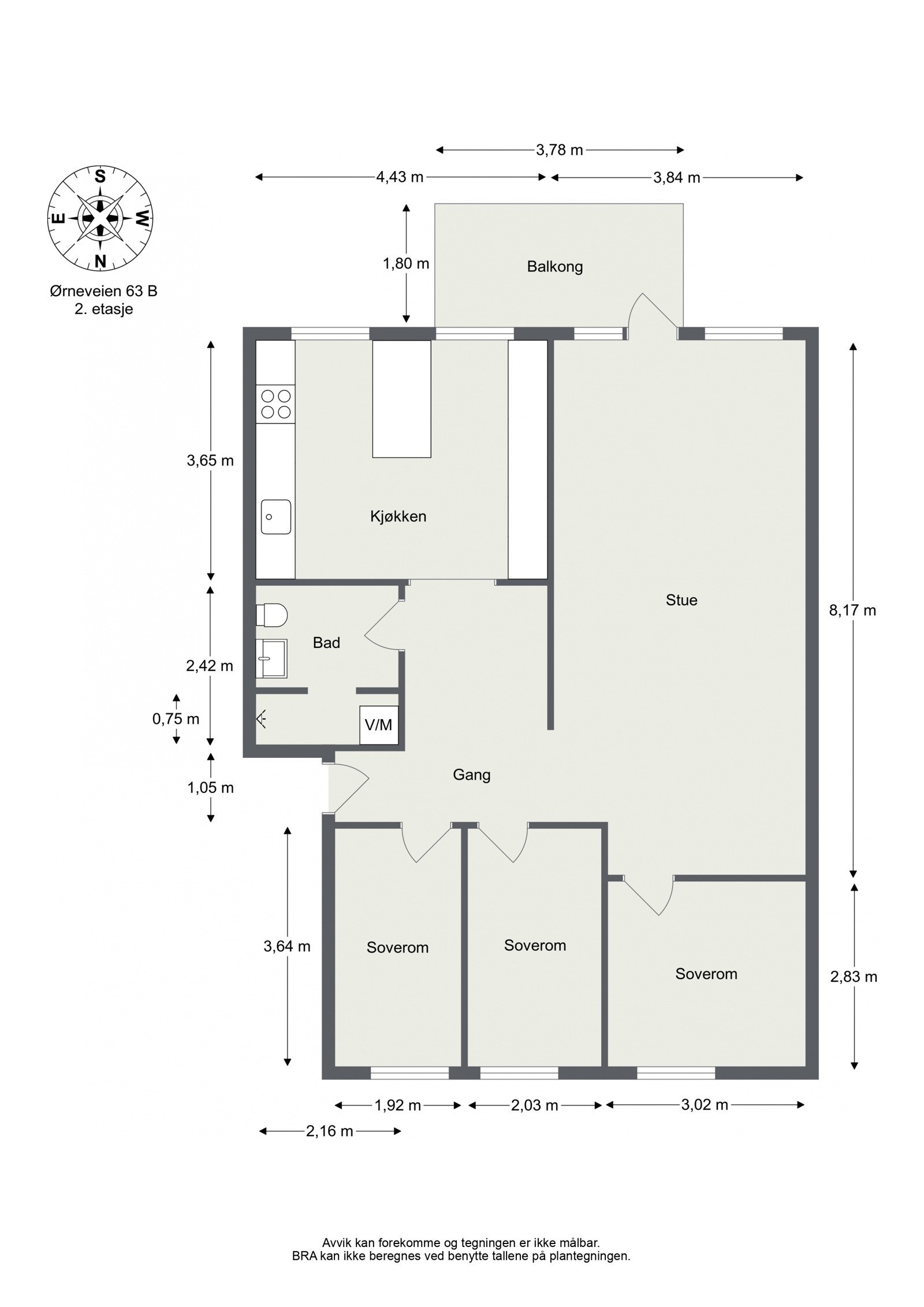 Plantegning for enkel orientering - Gjennomgående 4-roms Galleribilde
