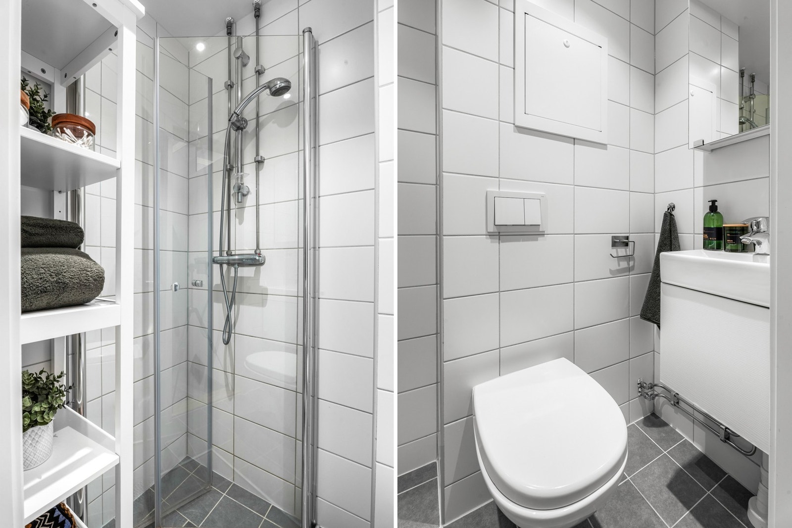 Badet ble totalrenovert i 2018 i regi av borettslaget. Det er tidløst og delikat helfliset. Downligths i himling og varmekabler i gulv. Galleribilde