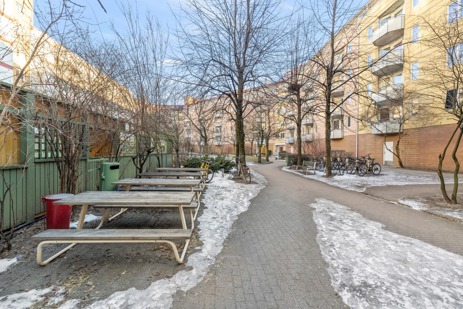 Bakgård på vinterstid. Galleribilde