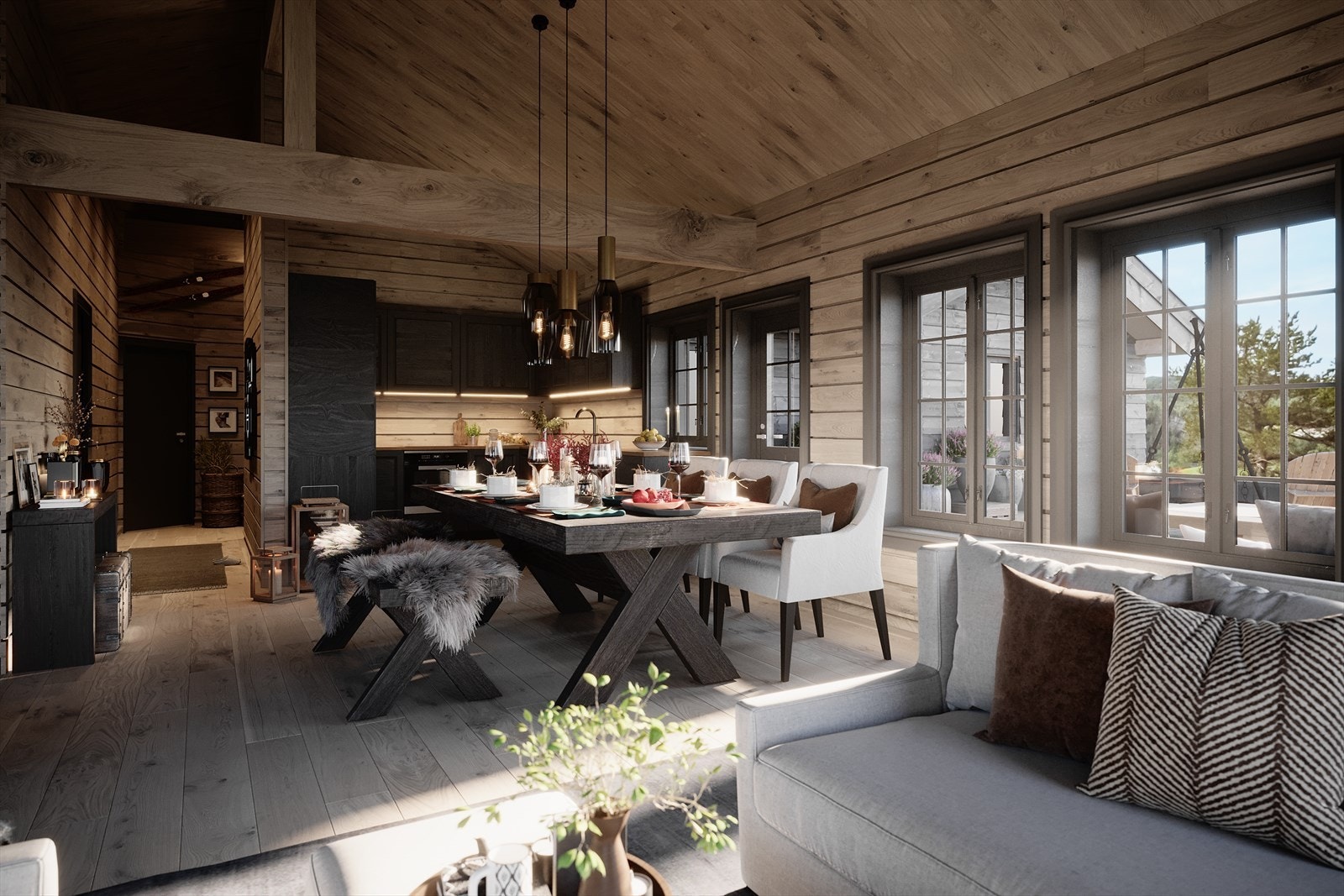 Interiør - illustrasjon av hyttemodell Galleribilde