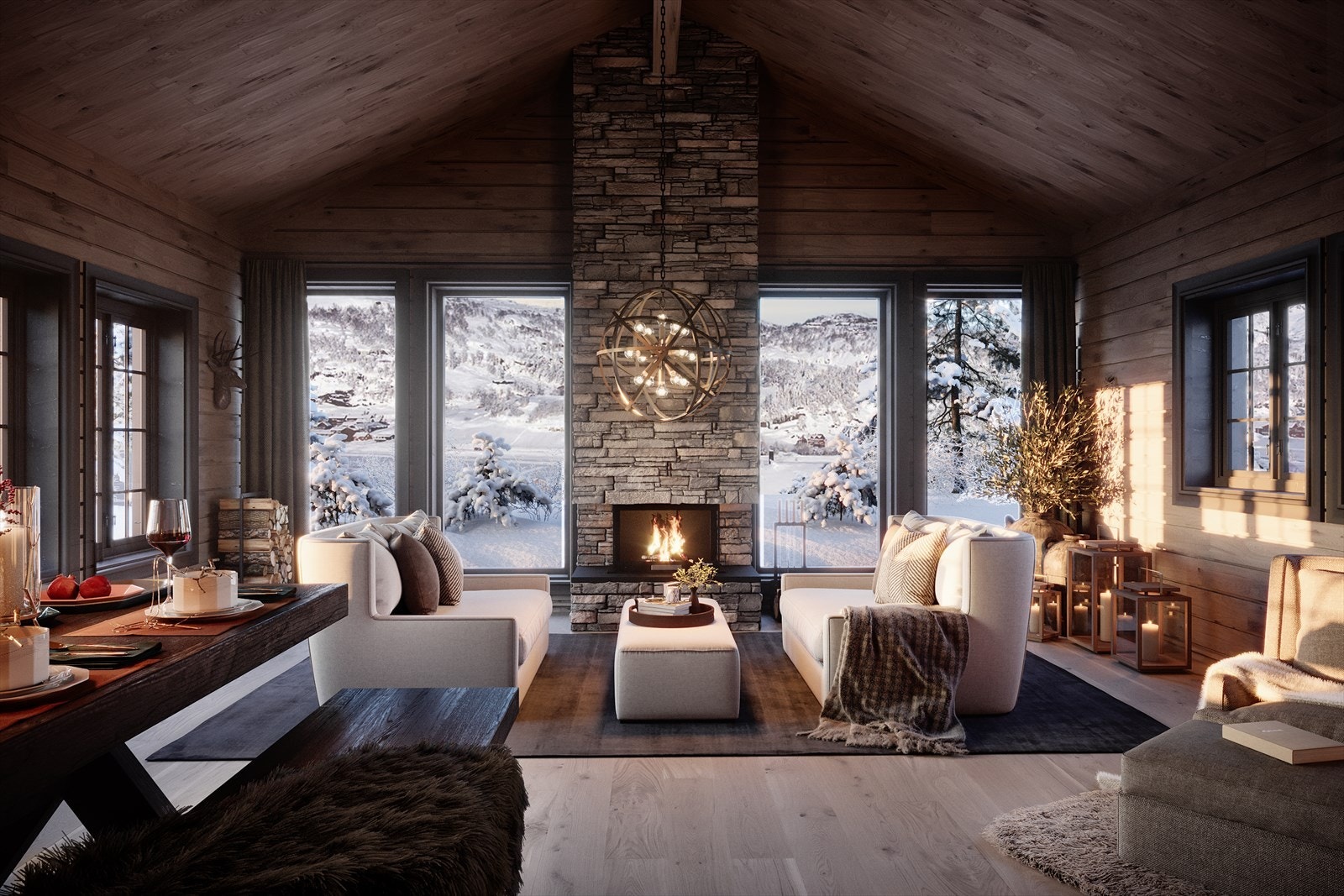 Interiør - illustrasjon av hyttemodell Galleribilde