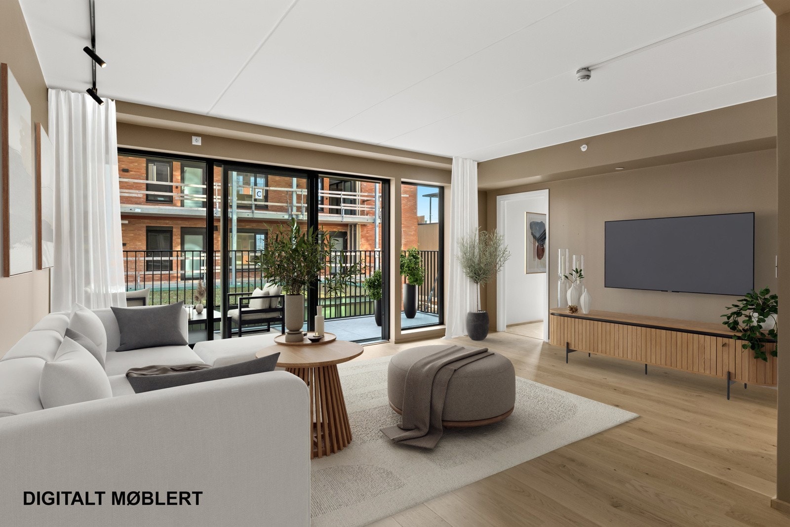 Stue med utgang til balkong via skyvedør. Galleribilde