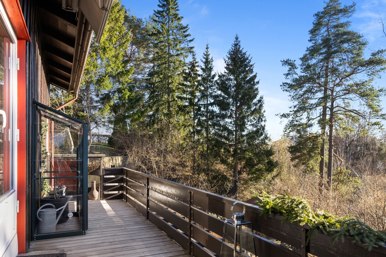 Terrasse med drivhus langs husveggen. Galleribilde