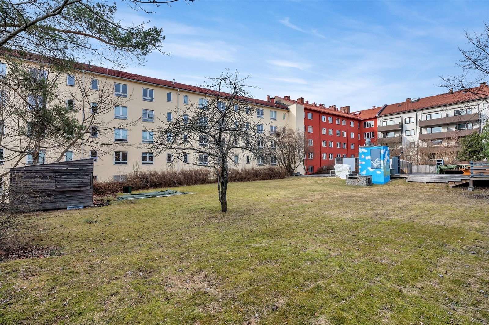 Stor og hyggelig bakgård med plen og sosiale soner. Galleribilde