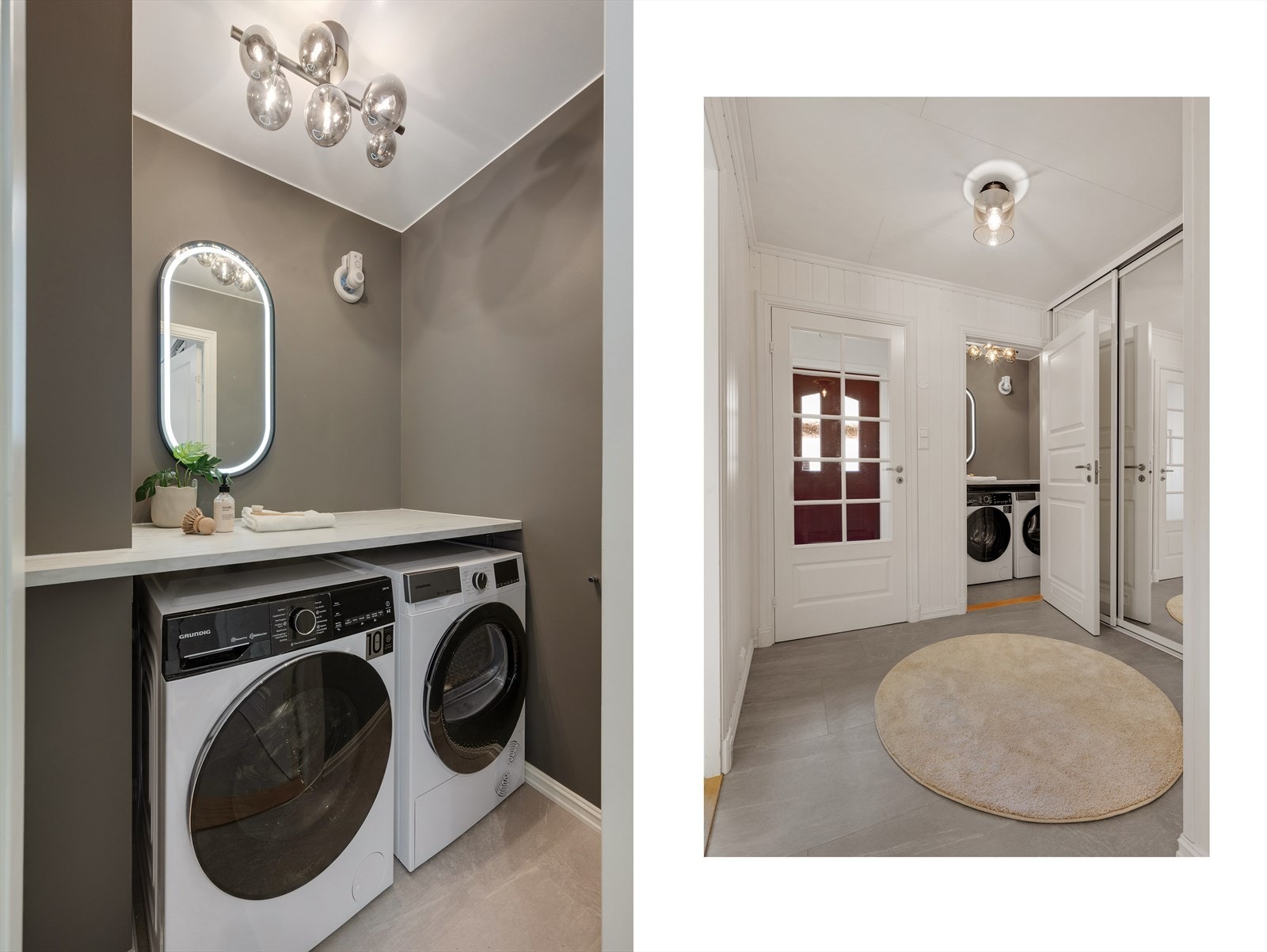 Praktisk vaskerom med adkomst fra gangen i første etasje. Dette rommet ble oppgradert i 2025. Galleribilde