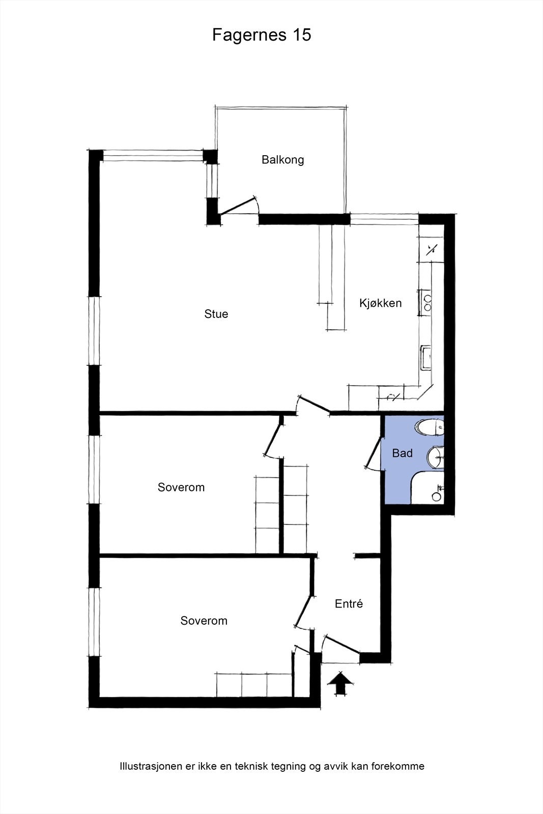 Plantegning | Leiligheten ligger i byggets 4. etasje med heisadkomst. Galleribilde