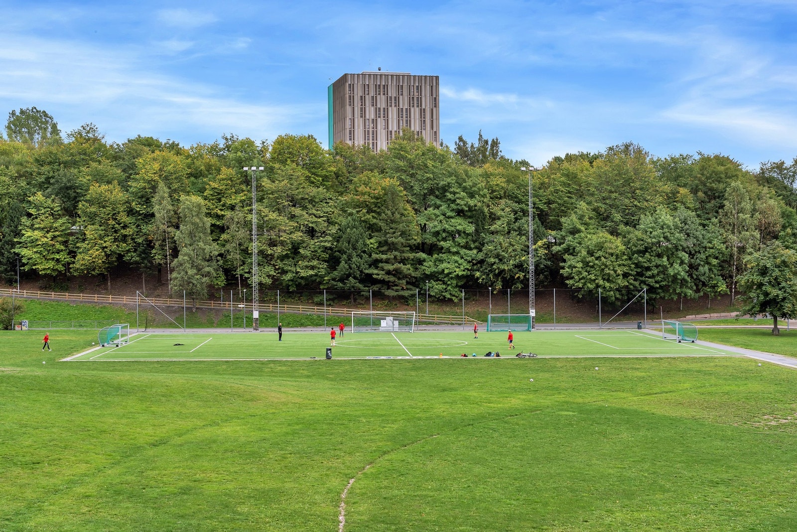 Nabolaget byr på flere fotballbaner, frisbeegolfbane, grøntarealer og turstier ved Skeidbanen og Muselunden. Galleribilde