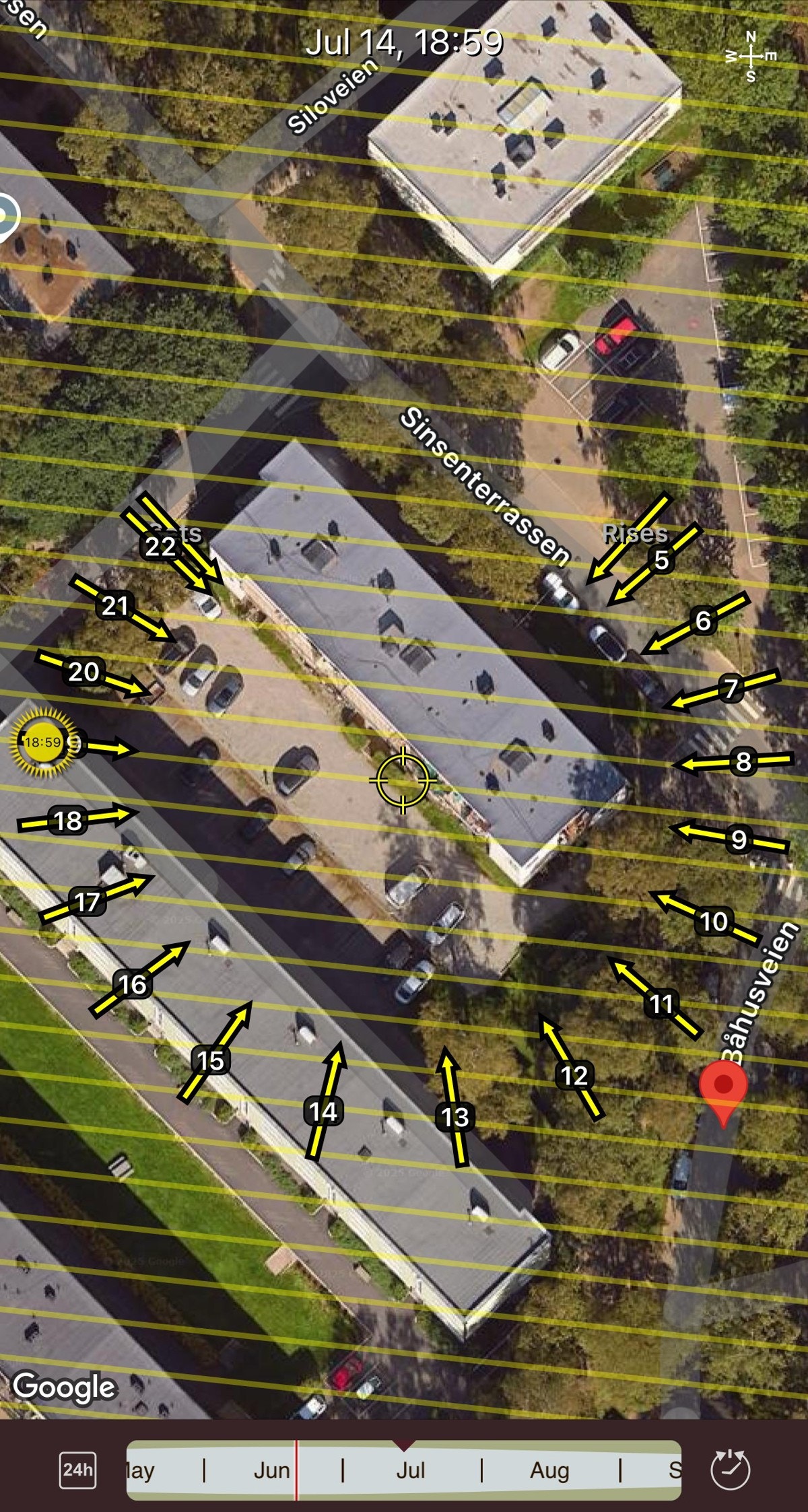 Solkart som viser solens bane - Leiligheten har svært gode solforhold på sommeren. Galleribilde