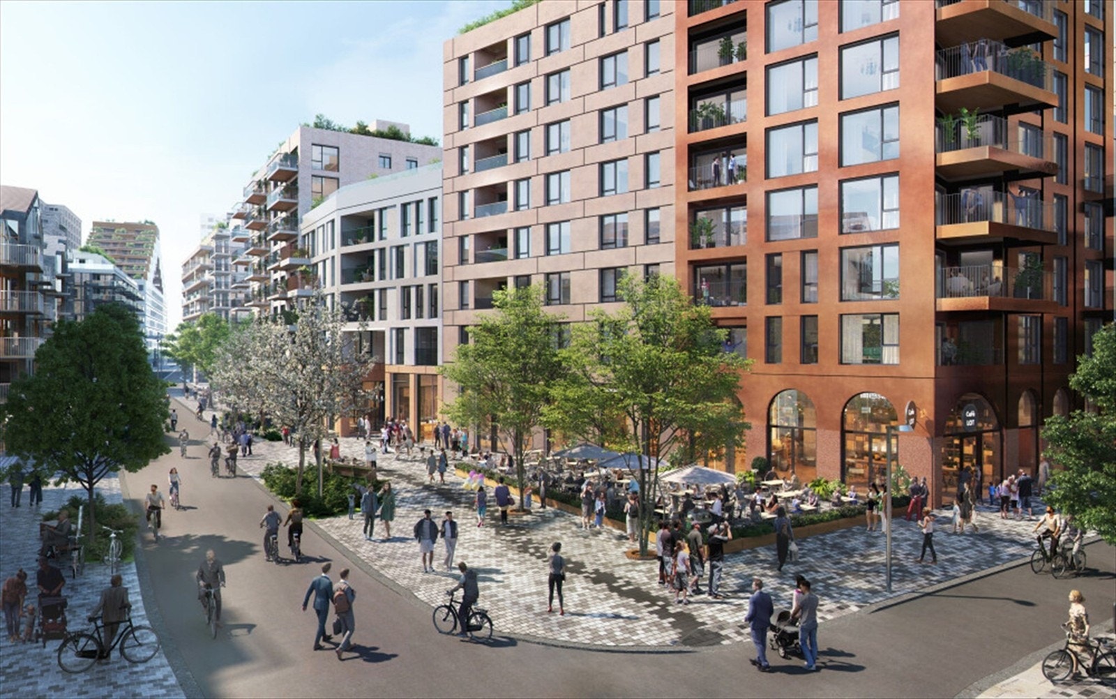 Illustrasjon av torget foran boligen slik det er tenkt om kort tid Galleribilde