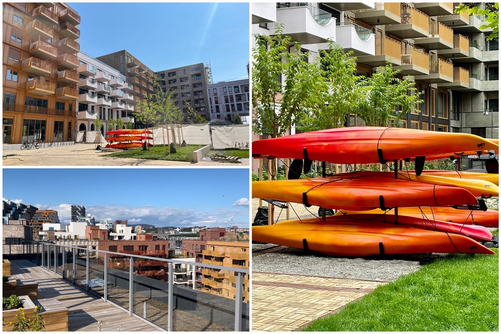 Sameiet har egne kajakker og kajakkbrygge. Det er også bordtennis og lekeapparater i bakgården Galleribilde