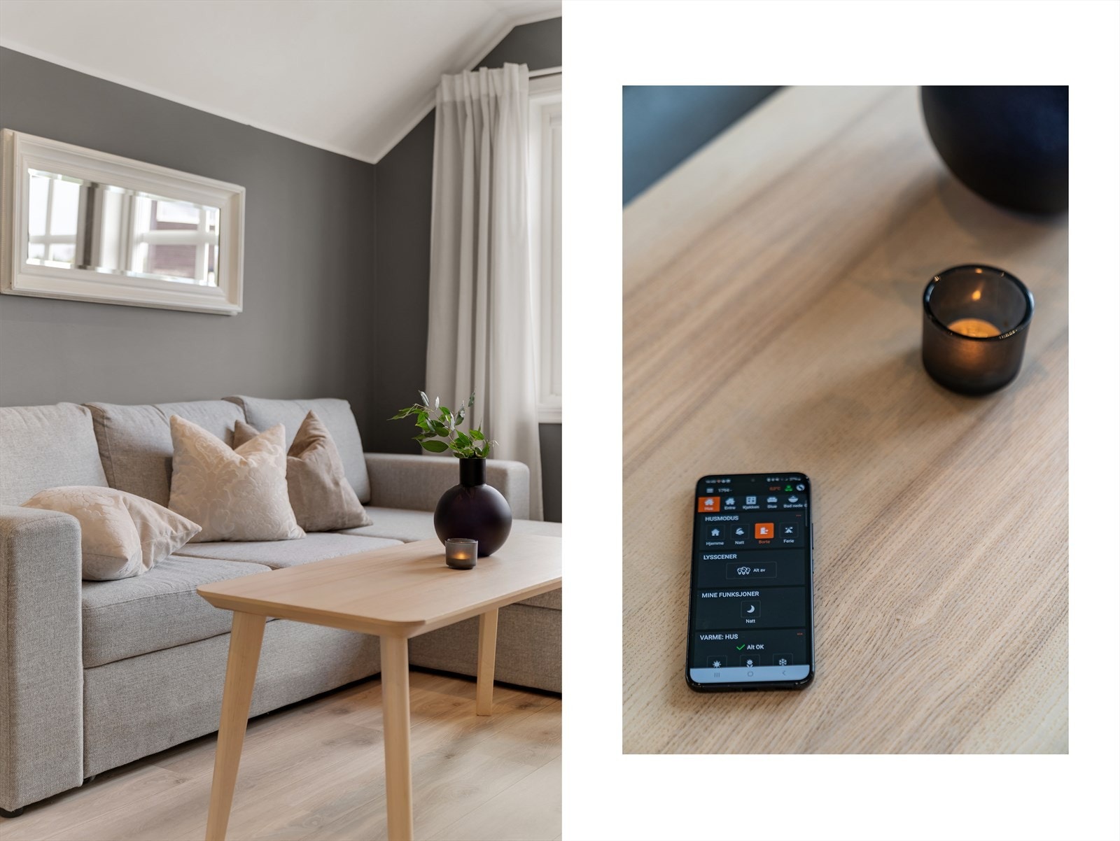 - Boligen er utstyrt med smarthus-styring av lys og varme - Galleribilde