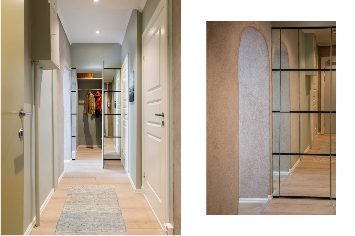 I enden av gangen er det snekkerbygget speilvegg og speildør Galleribilde