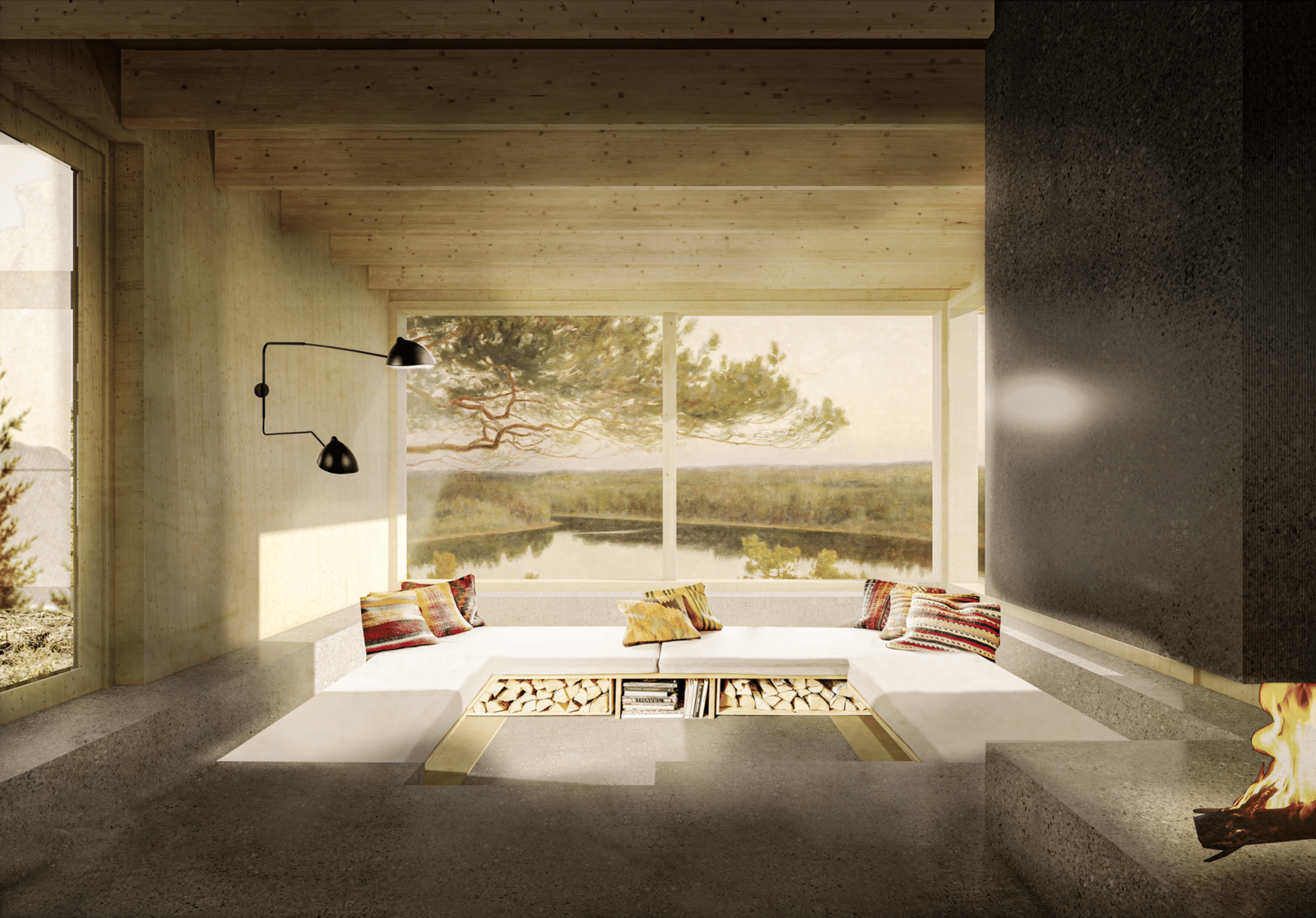 Illustrasjoner av byggegodkjent hytte på tomten. Galleribilde