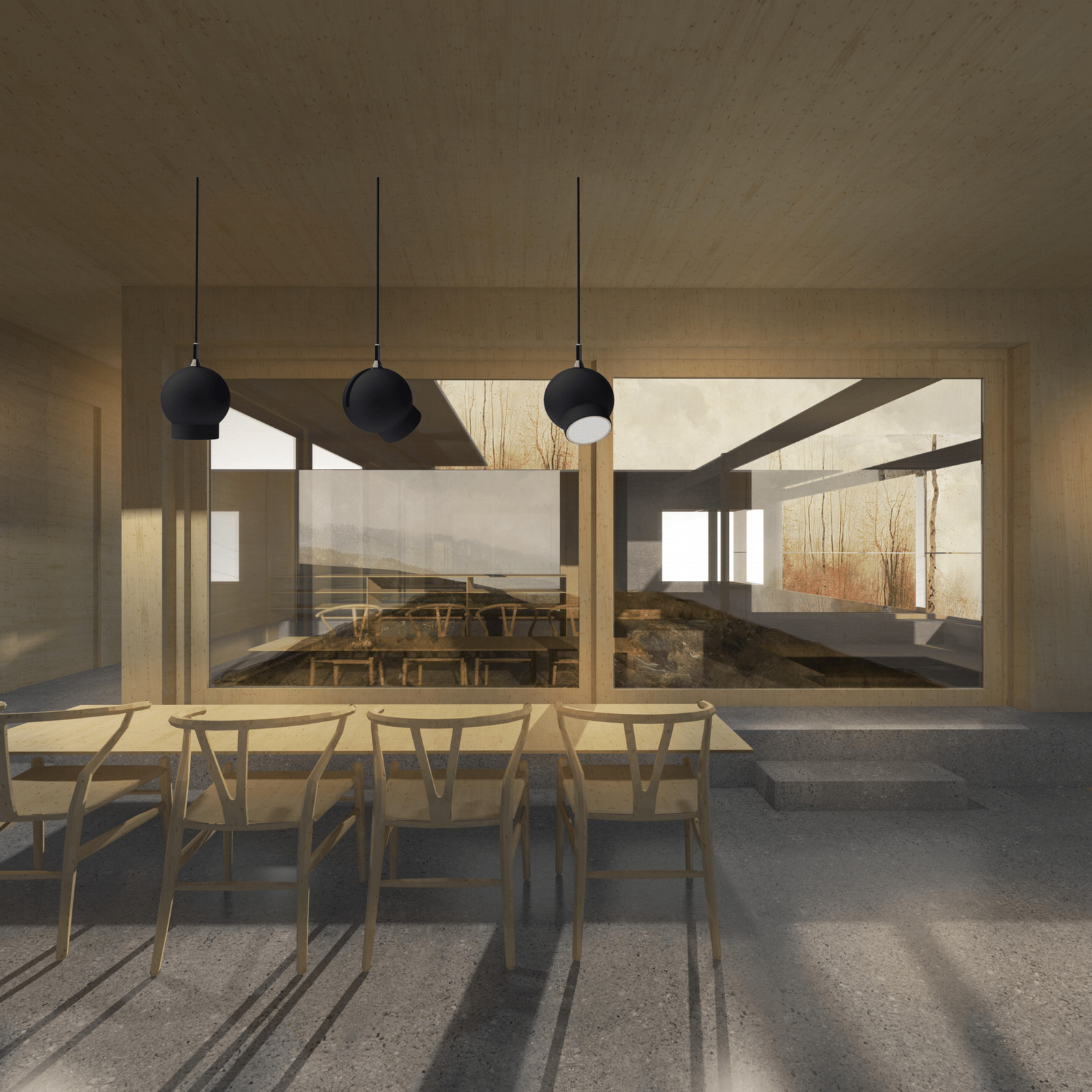 Illustrasjoner av byggegodkjent hytte på tomten. Galleribilde