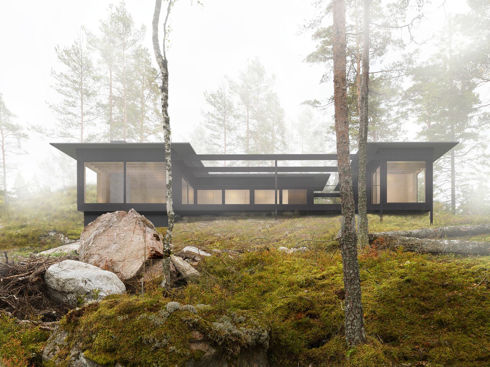 Illustrasjoner av byggegodkjent hytte på tomten. Galleribilde