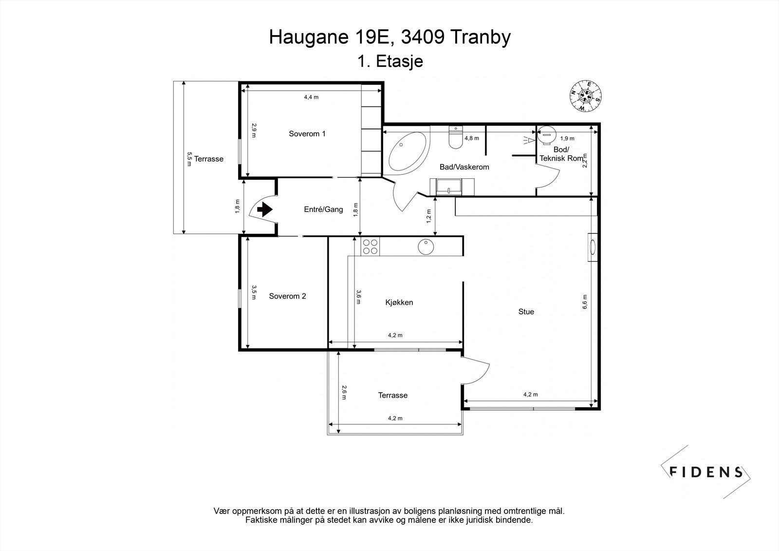 BRA-I, 92 kvm: Entré, gang, 2 soverom, bad/vaskerom, stue, kjøkken og bod/teknisk rom. Galleribilde