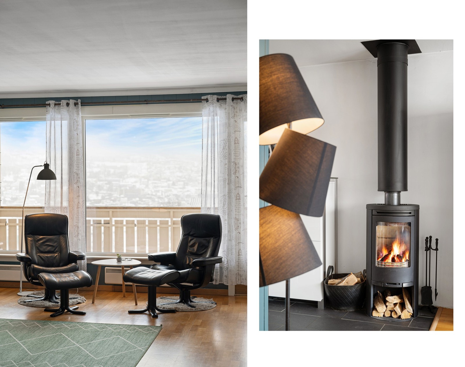 Det er montert en fin vedovn i stuen (2009/2010) som sørger for lun og god varme i tillegg til panelovner Galleribilde