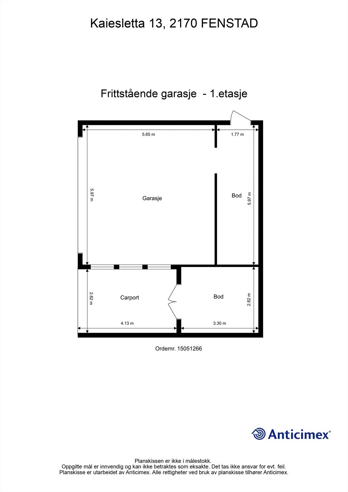 Plantegning med innvendige mål og himmelretning. Galleribilde