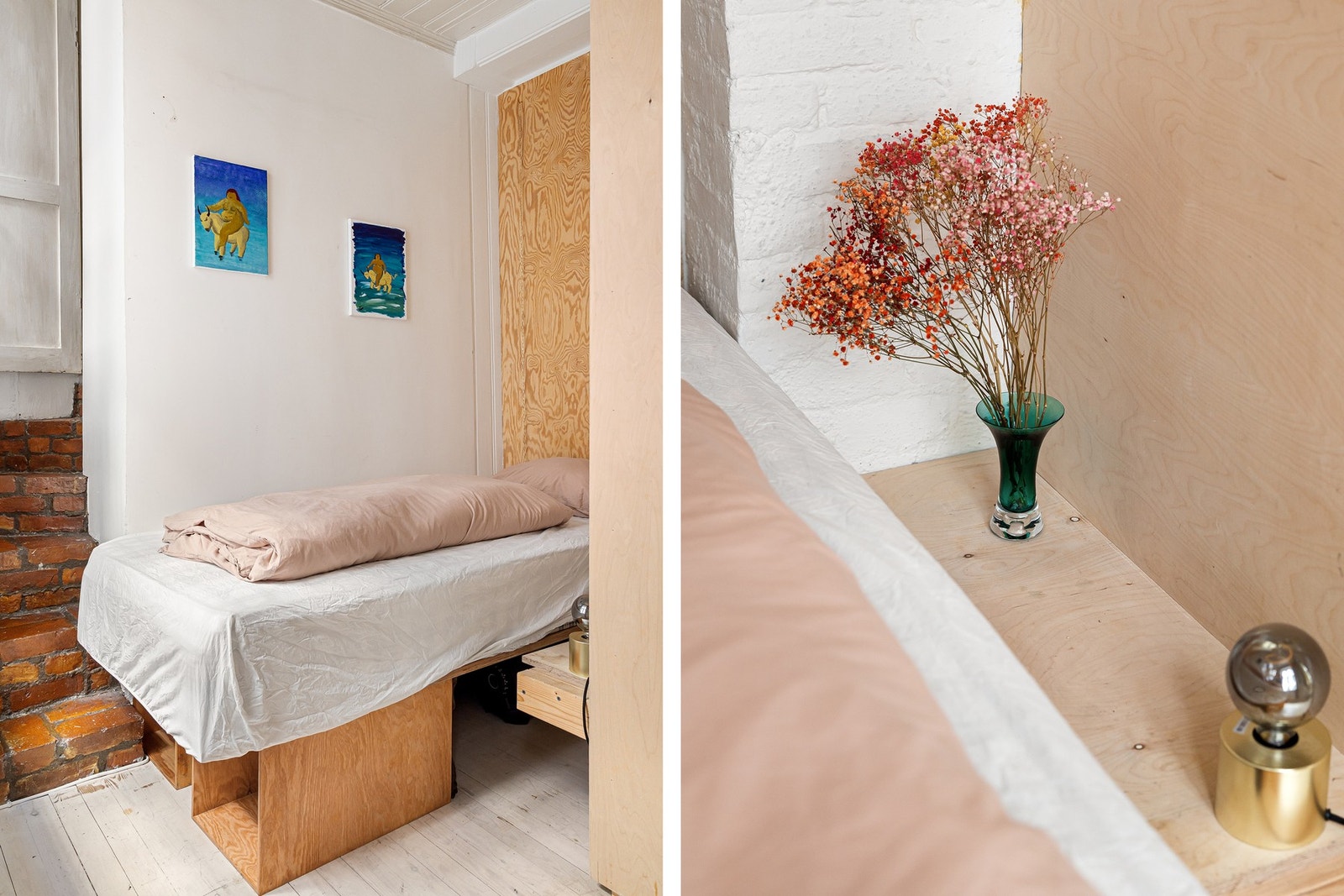 Bak kjøkkenet har du et gjesterom med "skapseng" som kan festes opp mot veggen. Rommet er blitt brukt til gjester og trening av dagens eier. Galleribilde