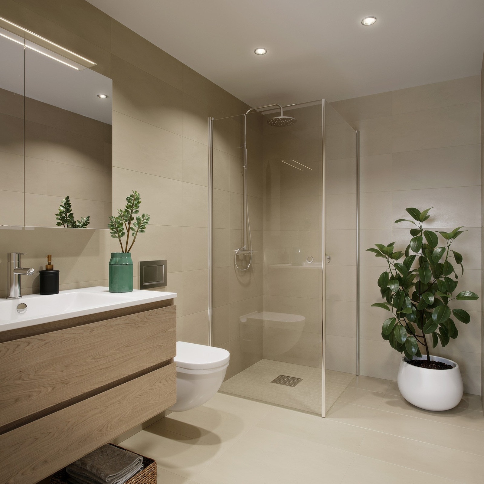 Illustrasjon av en annen leilighet i prosjektet. Bad med stilpakken Urban, avvik fra plantegning kan forekomme. Galleribilde