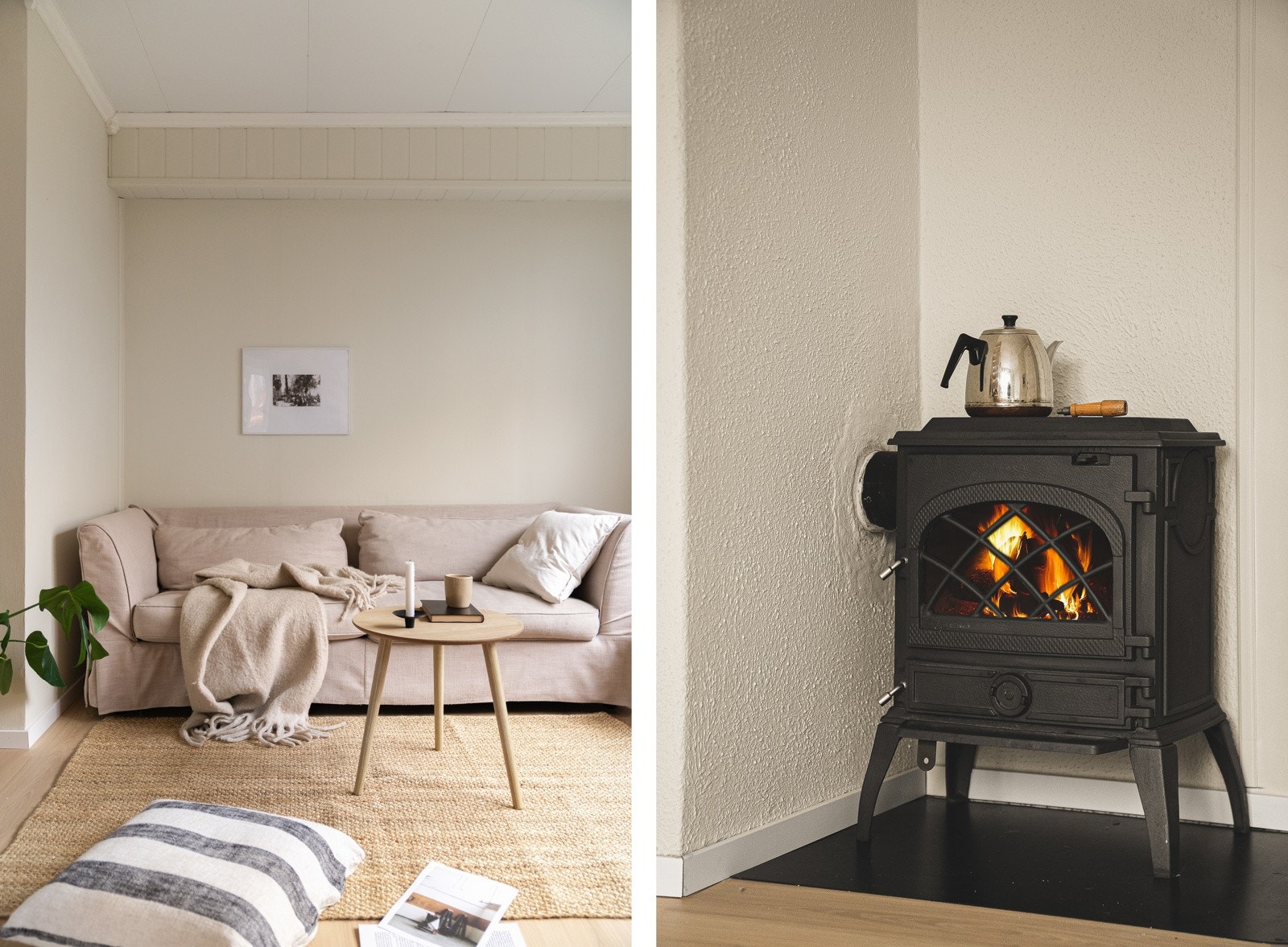 I stuen er det også montert en vedovn, perfekt på kalde vinterdager. Galleribilde