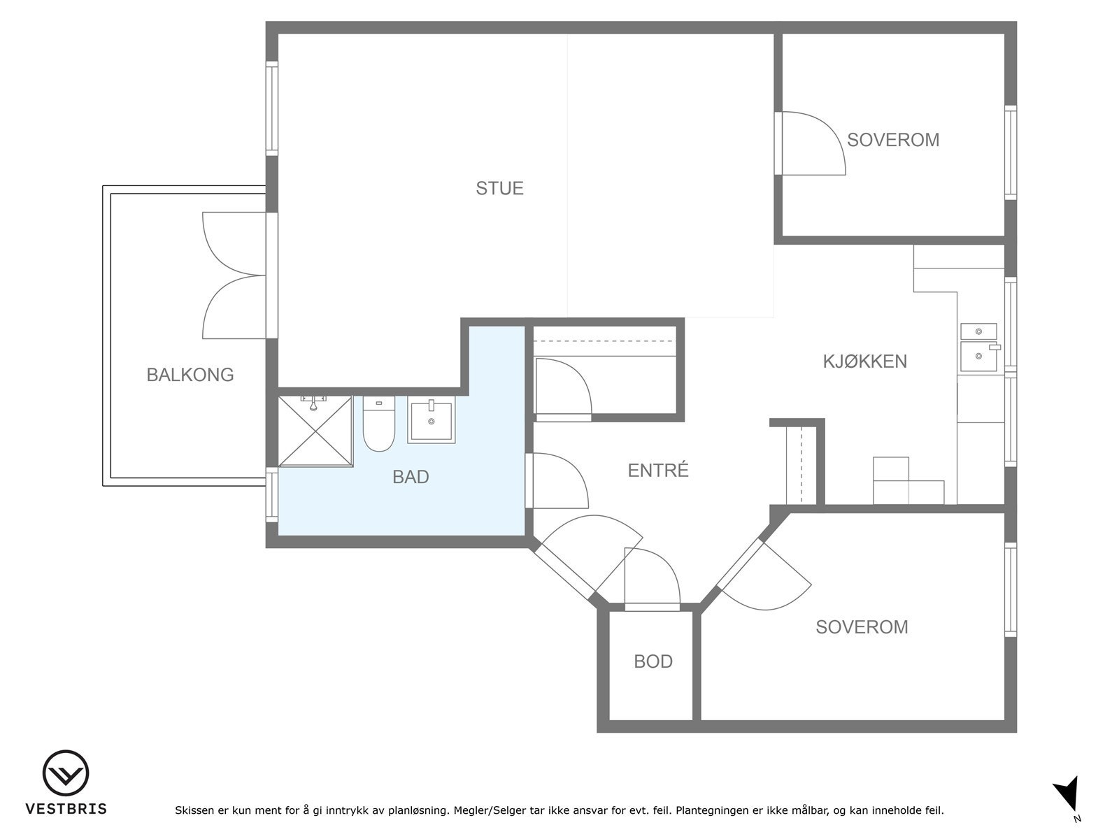 Praktisk god planløsning. Hva med å bygge om kjøkken til soverom 3? Galleribilde