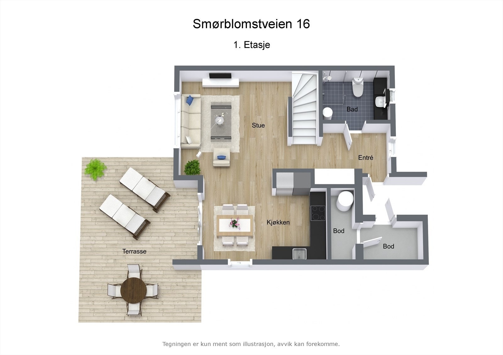Illustrert planskisse 1. etasje. Galleribilde