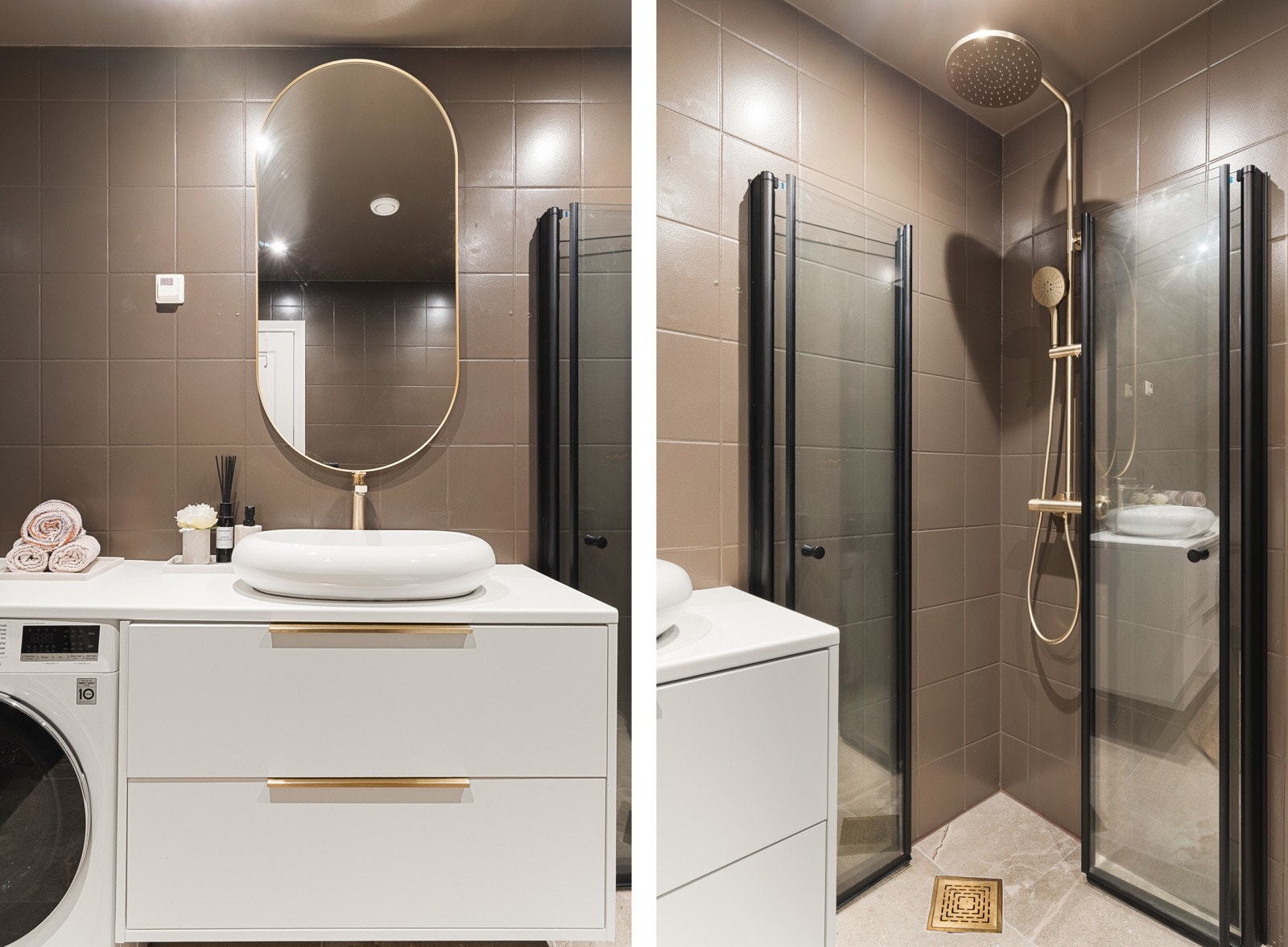 Pen baderomsinnredning. Romslig dusjhjørne. Galleribilde