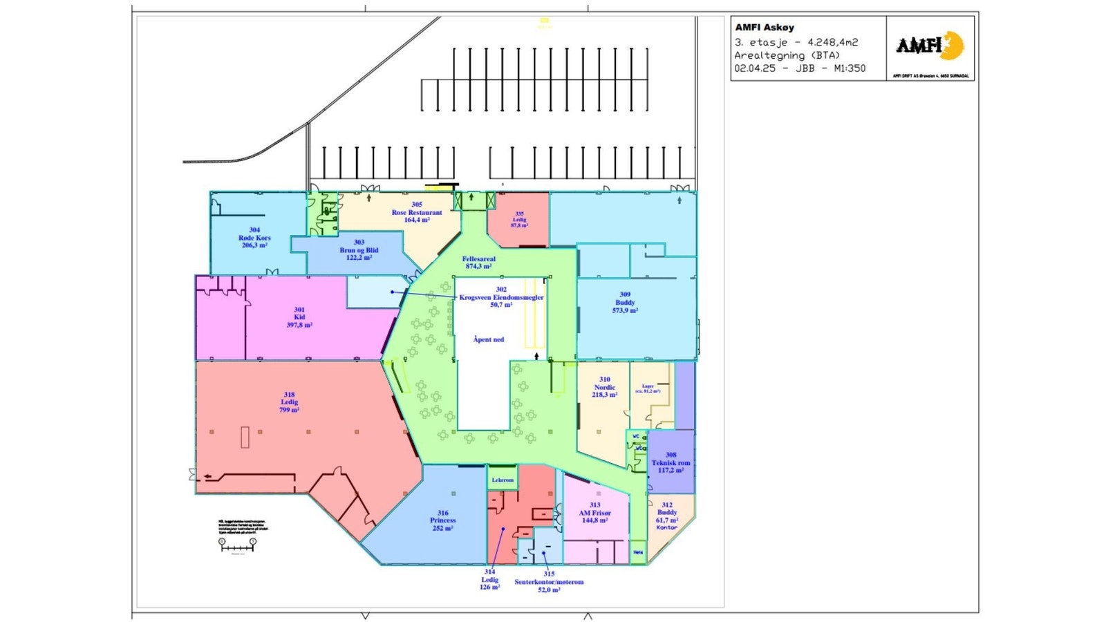 Planløsning 3 etg. - Ledig lokalet er 314, 318 og 335 (fleksible mtp areal) Galleribilde