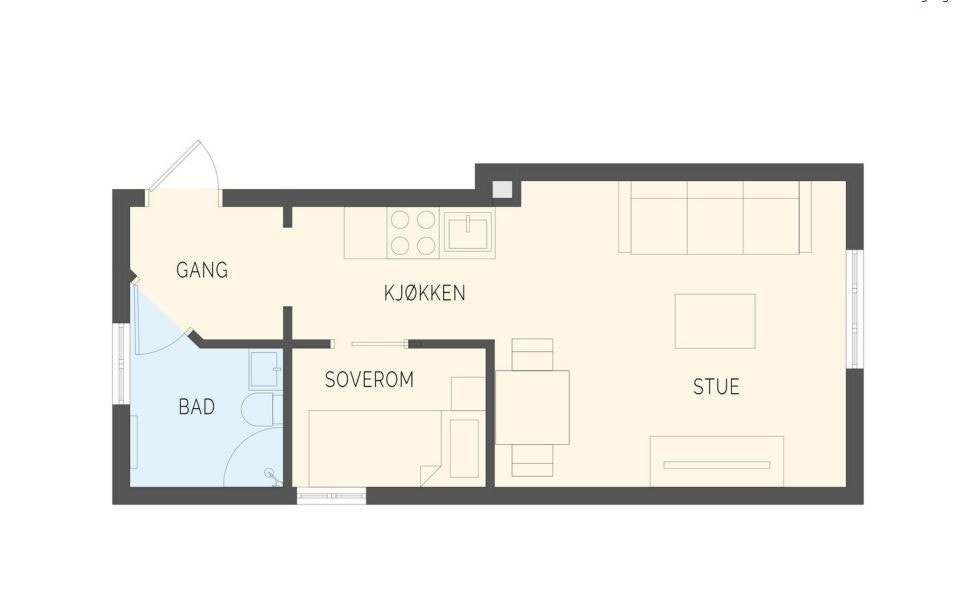 Planillustrasjon (soverom er ikke godkjent og er å anse som en alkove) Galleribilde