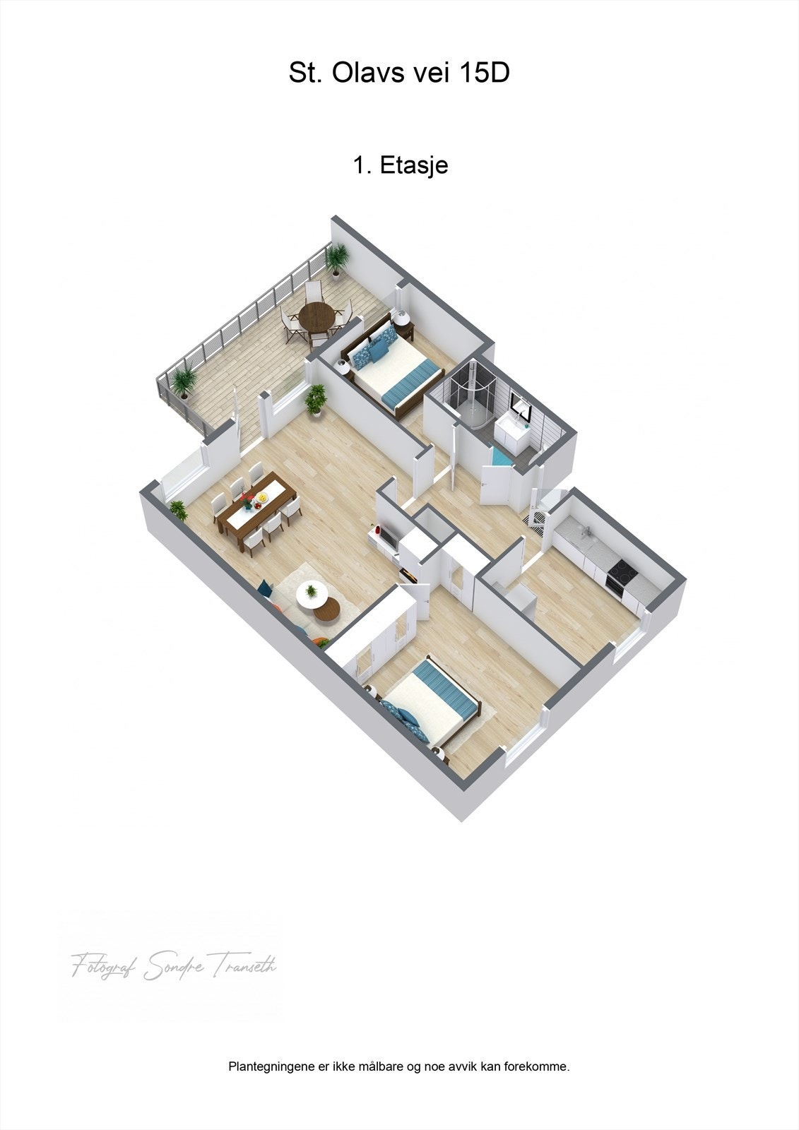 Planløsning: entre/mellomgang, stue med tilkomst til balkong, 2 stk. soverom, kjøkken, samt bad. I tillegg medfølger det 2 stk. boder i byggets underetg., samt 1 bod i loftsetasjen. Galleribilde
