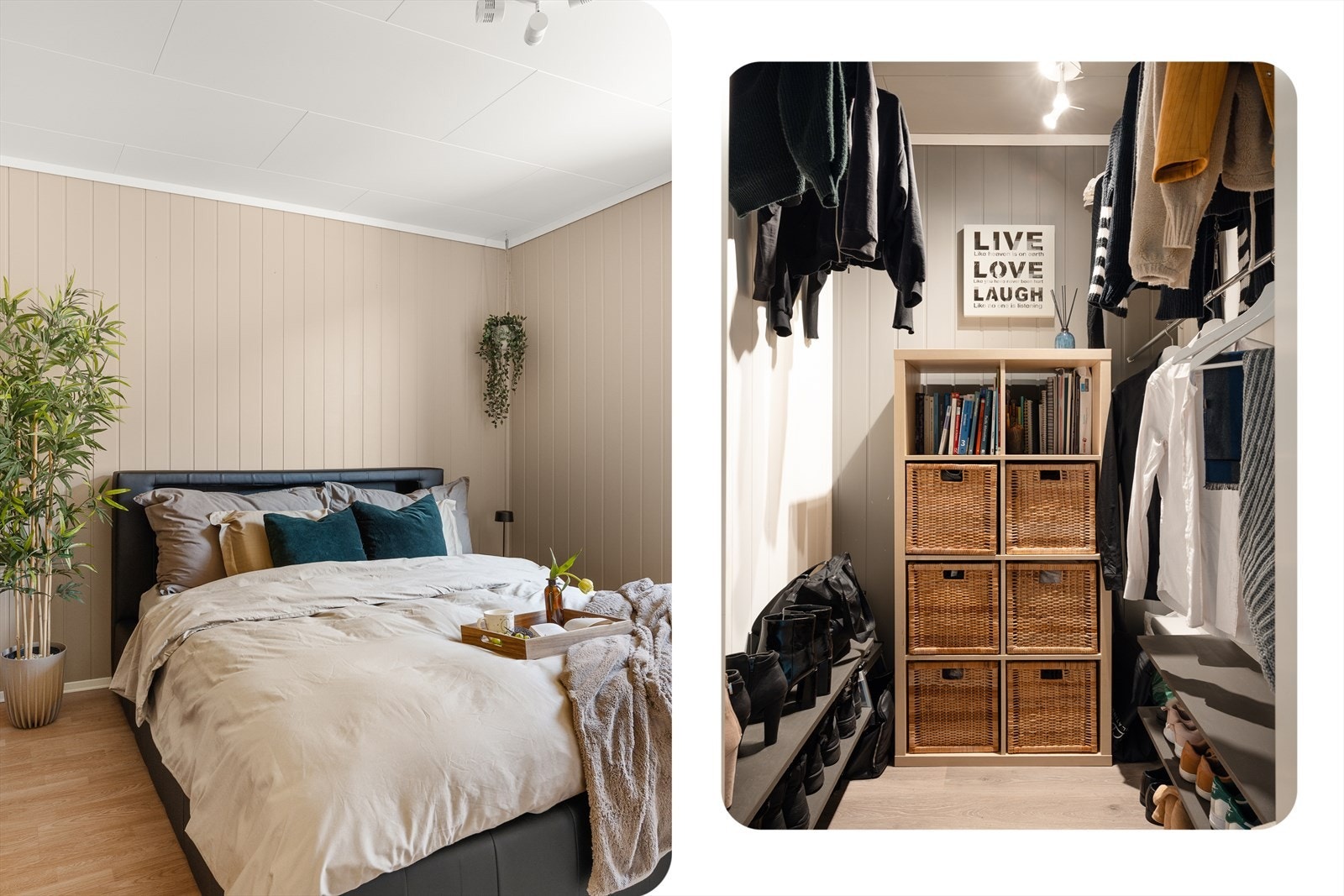 Praktisk bod ved soverommet i dag innredet som en romslig walk-in-garderobe - en drøm for deg som elsker orden og hverdagsluksus Galleribilde