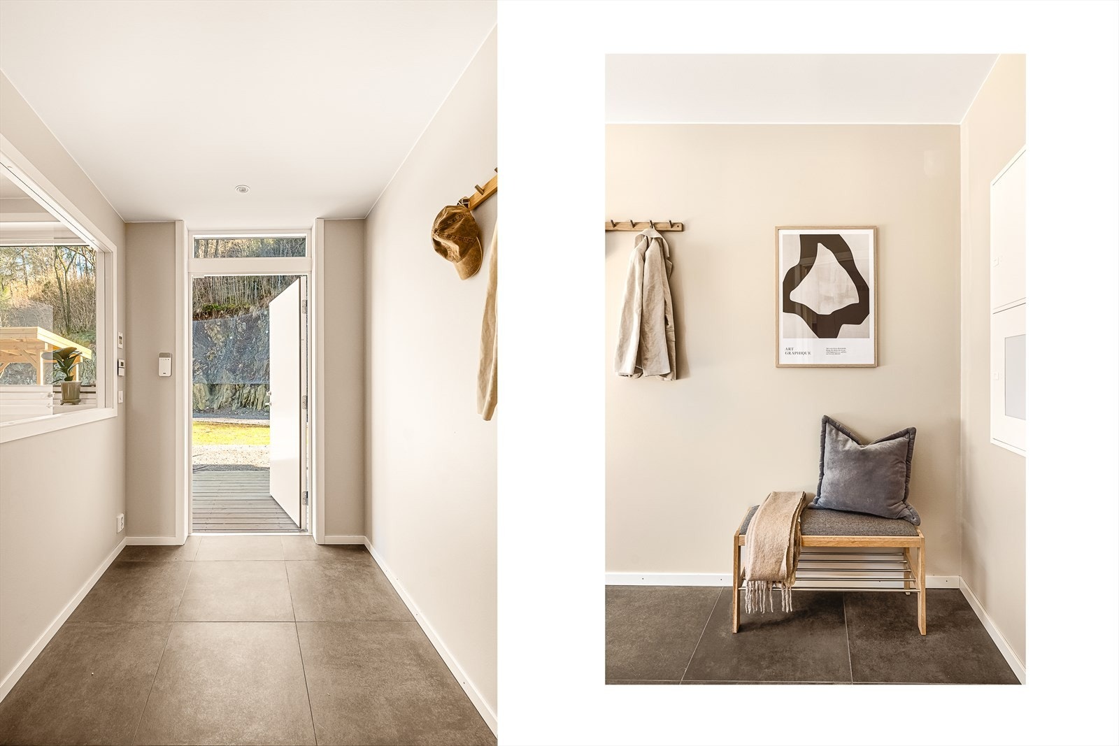 Lys og lekker gang | Merk deg de praktiske 60x60 flisene i gangen påkostet av eier! Galleribilde