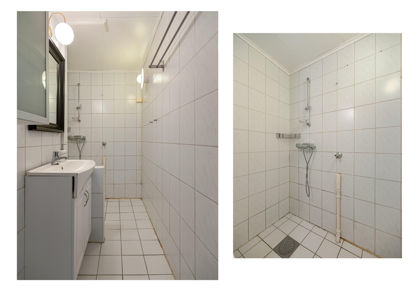 Baderommet har adgang til fra entreen. Rommet er innredet med dusjhjørne, servantskap og opplegg til vaskemaskin. Galleribilde