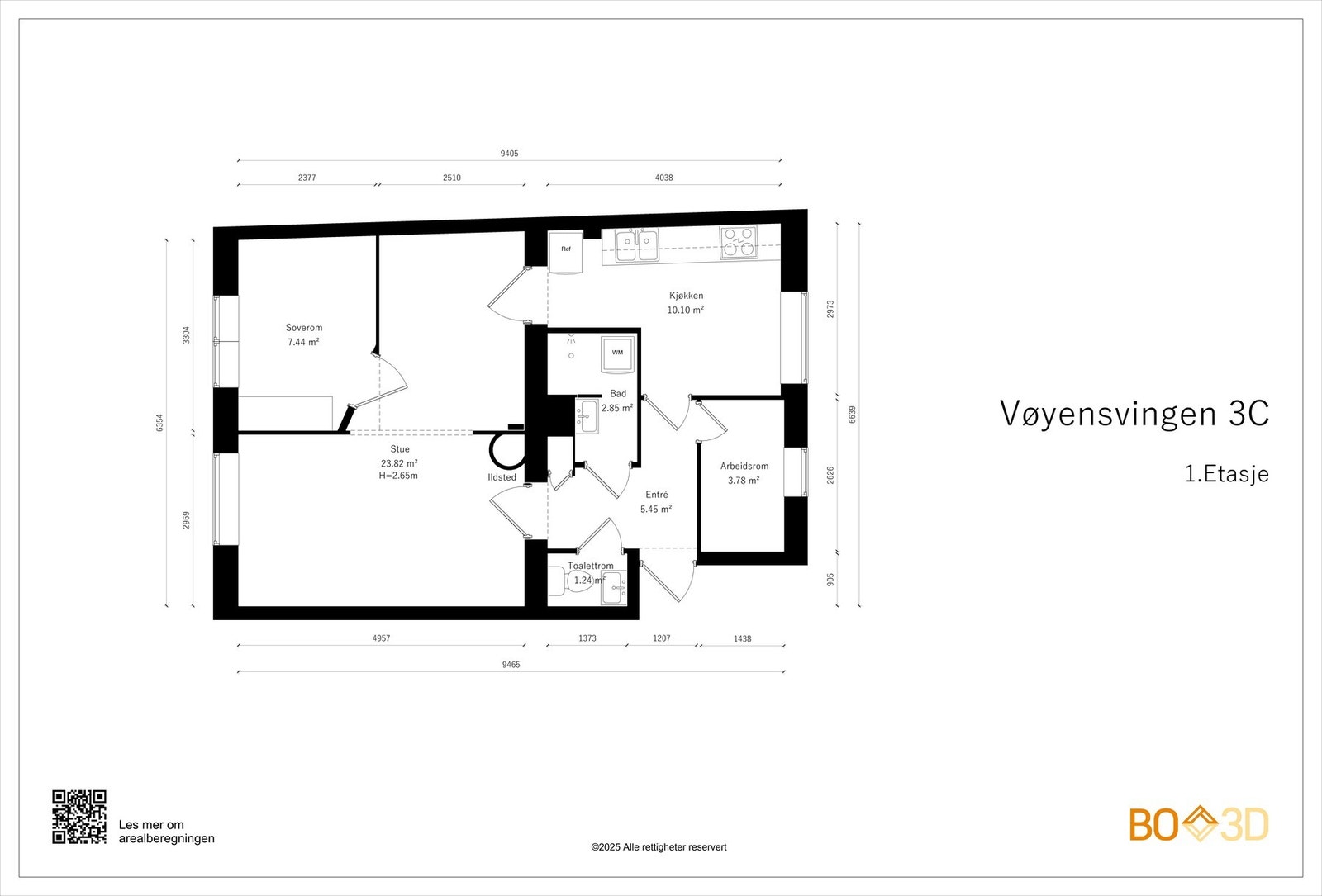 Vi starter med boligens planskisse, slik at du får orientert deg litt. i Tillegg til boligen areal disponeres det også to boder, på hele 12 kvm. Galleribilde