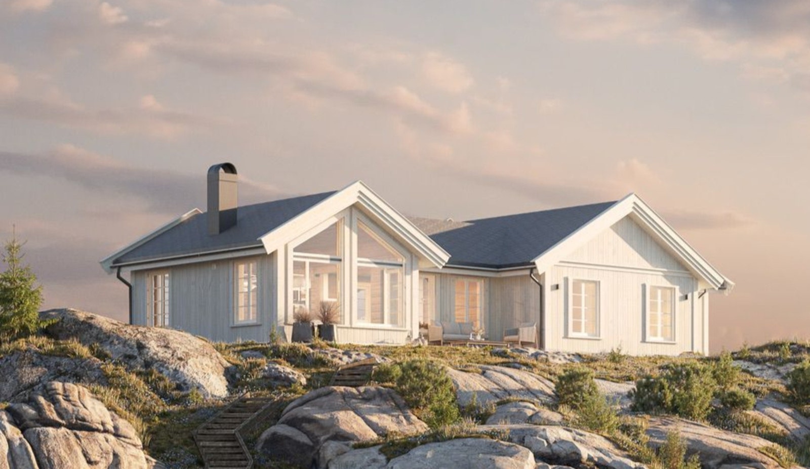 Rognli panorama ett plans hytte, illustrasjon Galleribilde