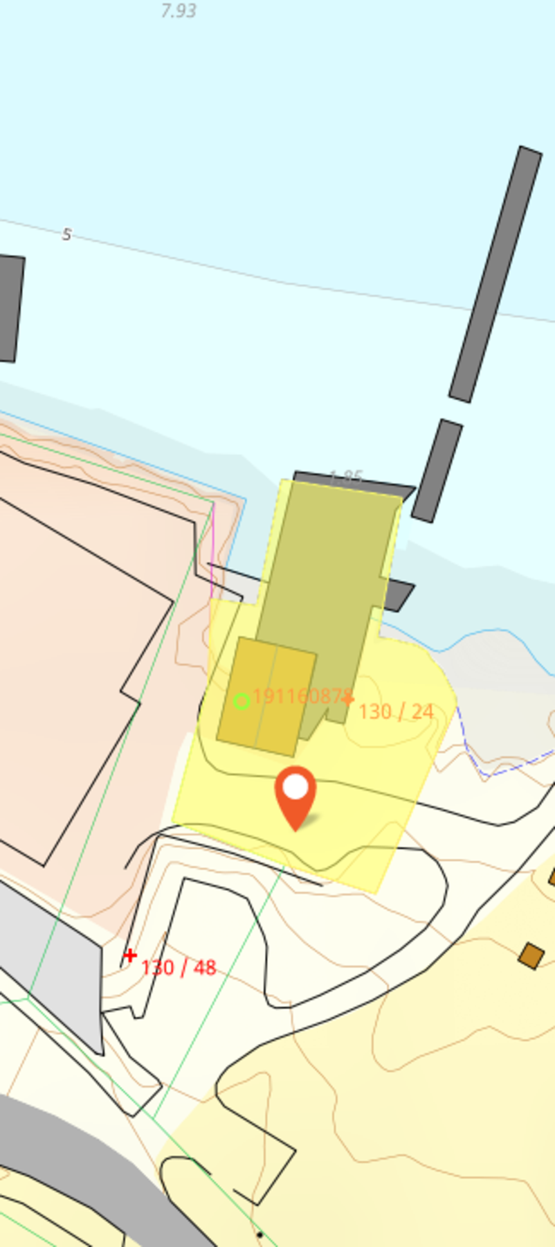 Oversiktsbilde av eiendommen. Bruksnummer24 markert i gult Galleribilde