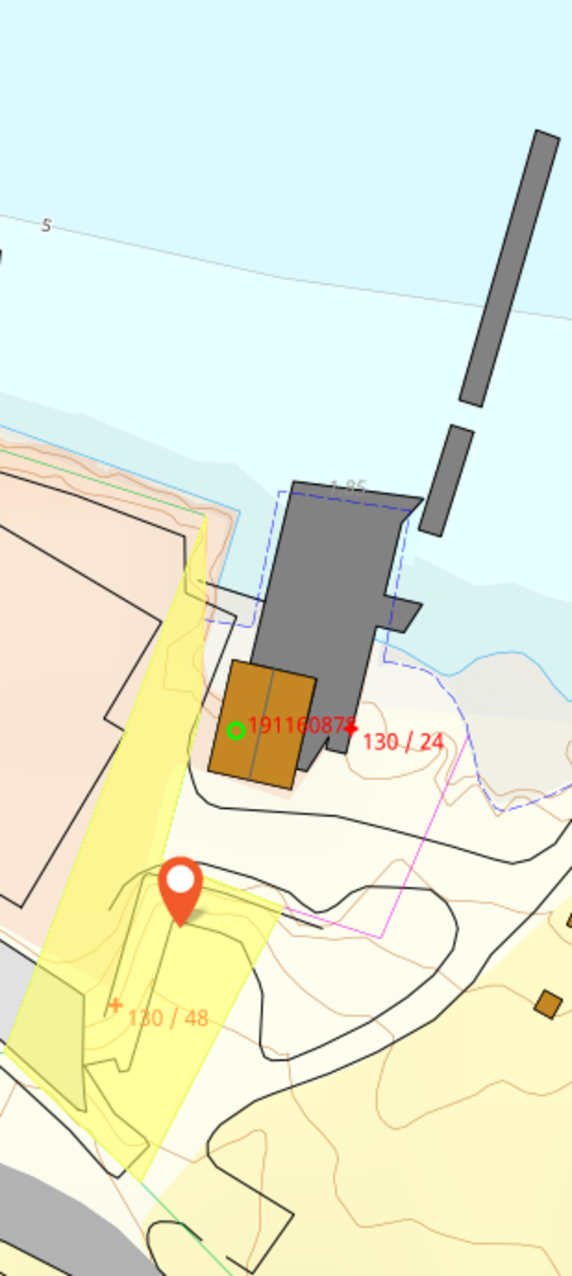 Oversiktsbilde av eiendommen. Bruksnummer 48 markert i gult Galleribilde