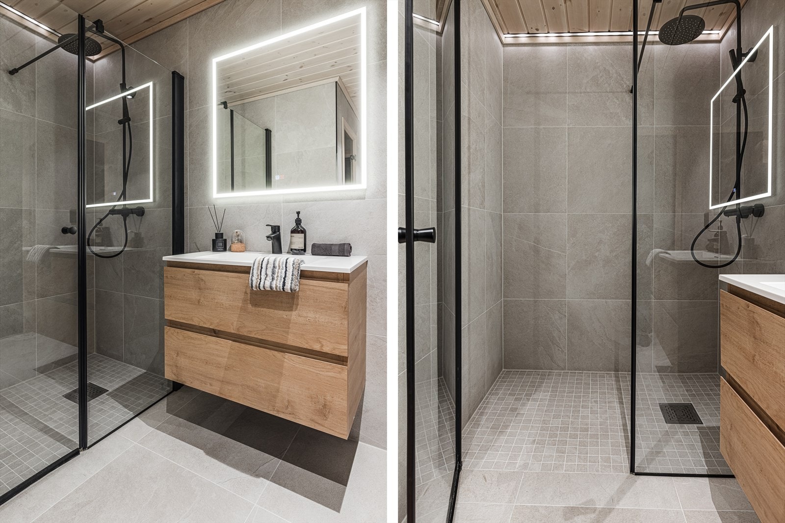 Generøs dusjnisje med ledstripe Galleribilde