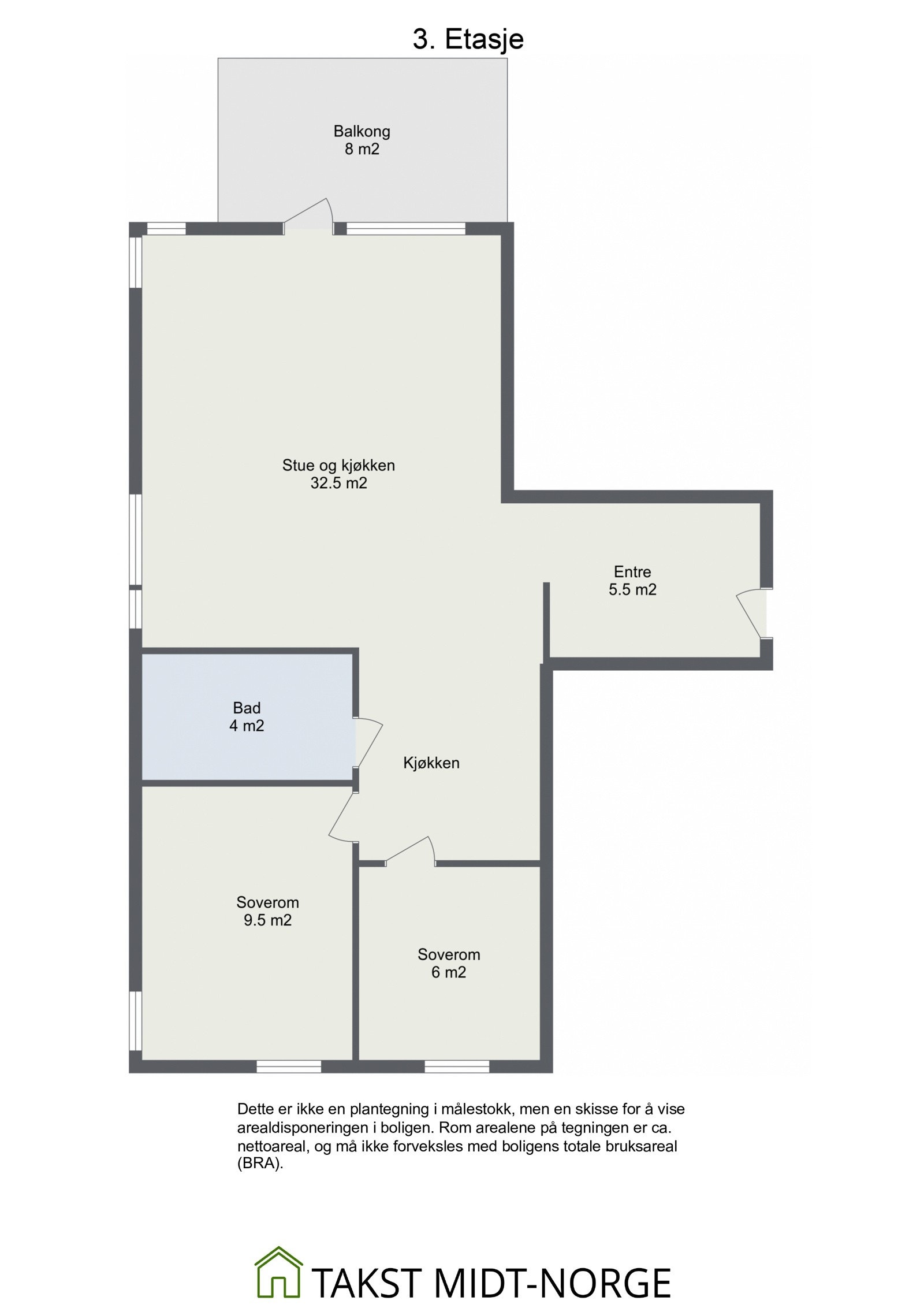 Planskisse 3. etasje. Øvrig: fast plass i p-kjeller og privat bod i fellesareal medfølger. Galleribilde